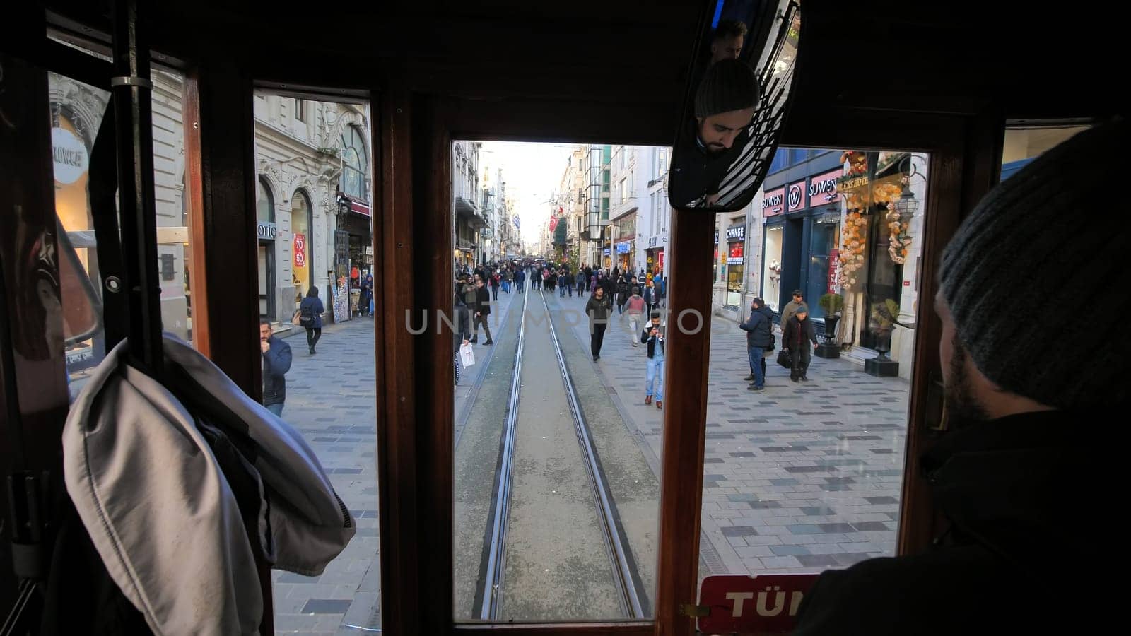 Istanbul, Turkey - January 8, 2020: Driver's cab in an old vintage tram in Istanbul. by DovidPro