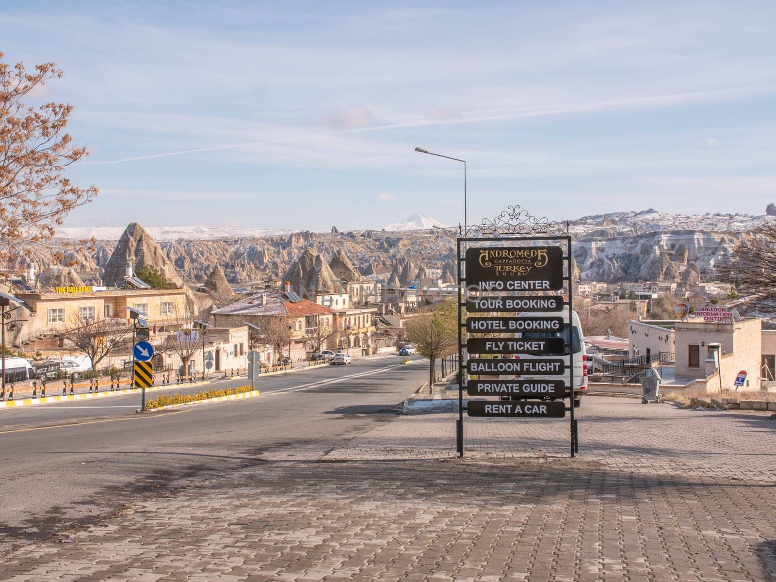 Goreme, Turkey - January 11, 2020: Tourist surroundings near the city of Goreme in Turkey. Cappadocia. by DovidPro