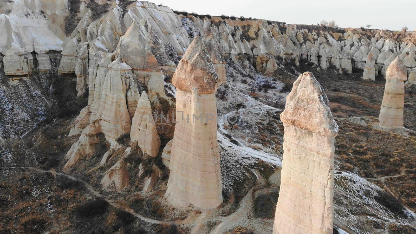 the valley of love in Goreme Cappadocia Turkey during the freezing winter months.