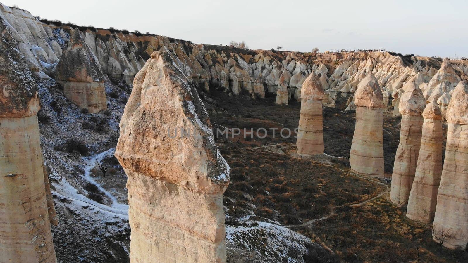 the valley of love in Goreme Cappadocia Turkey during the freezing winter months.