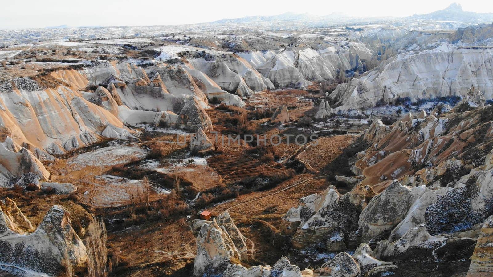 the valley of love in Goreme Cappadocia Turkey during the freezing winter months.