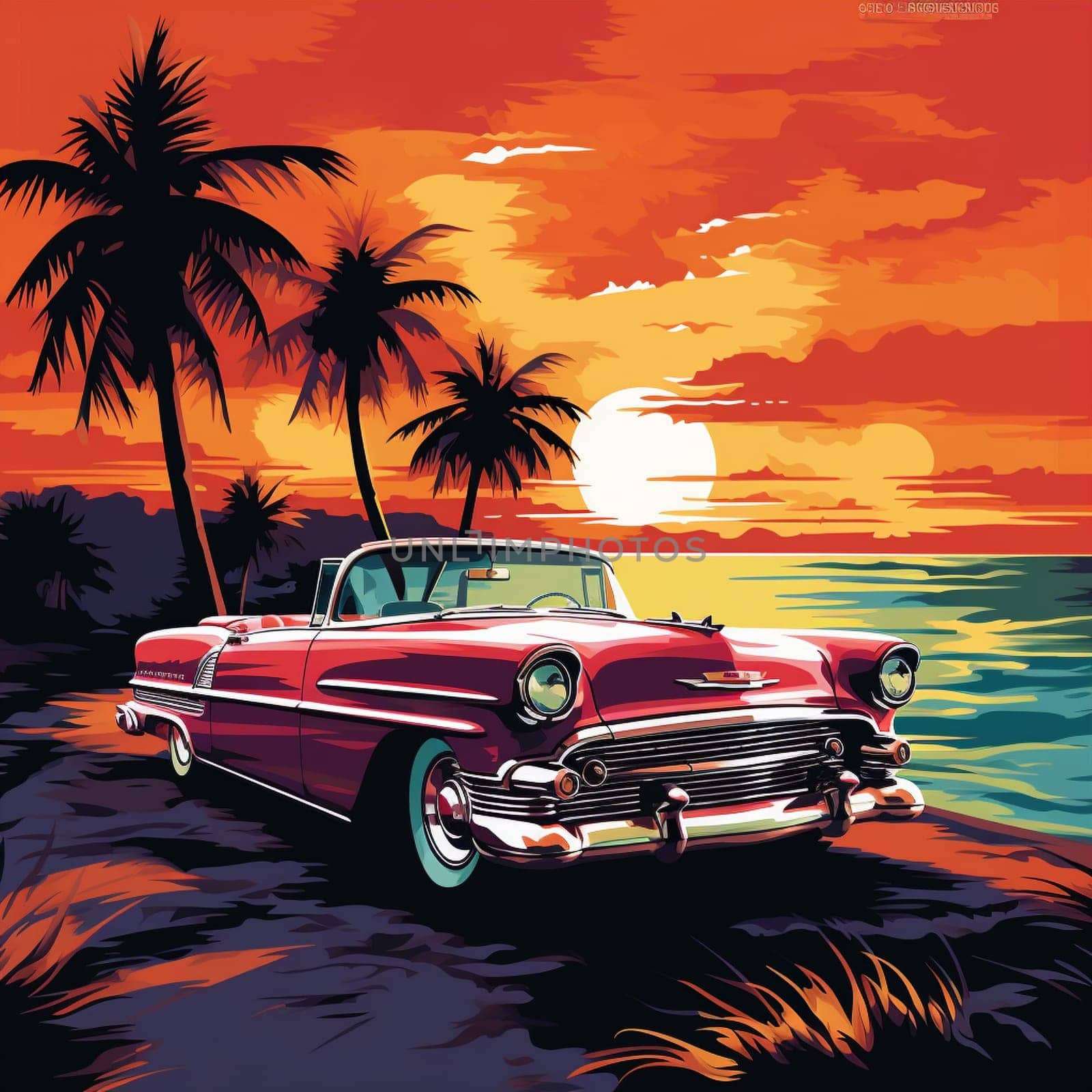 Experience the nostalgia of a bygone era with 'The Classic Cruiser: A Vintage Tale'! This art piece takes you back to the 1950s, featuring a classic convertible car cruising down an enchanting coastal road at sunset. The car exudes timeless elegance with its sleek curves, chrome details, and vibrant colors. The scene is filled with nostalgic charm - palm trees swaying in the gentle breeze, the ocean glistening in the background, and a picturesque lighthouse standing tall on a rocky cliff. The warm, golden hues of the lighting cast long shadows on the road, evoking a sense of tranquility and wanderlust. Immerse yourself in the joy of freedom and embark on a journey to a simpler time.
