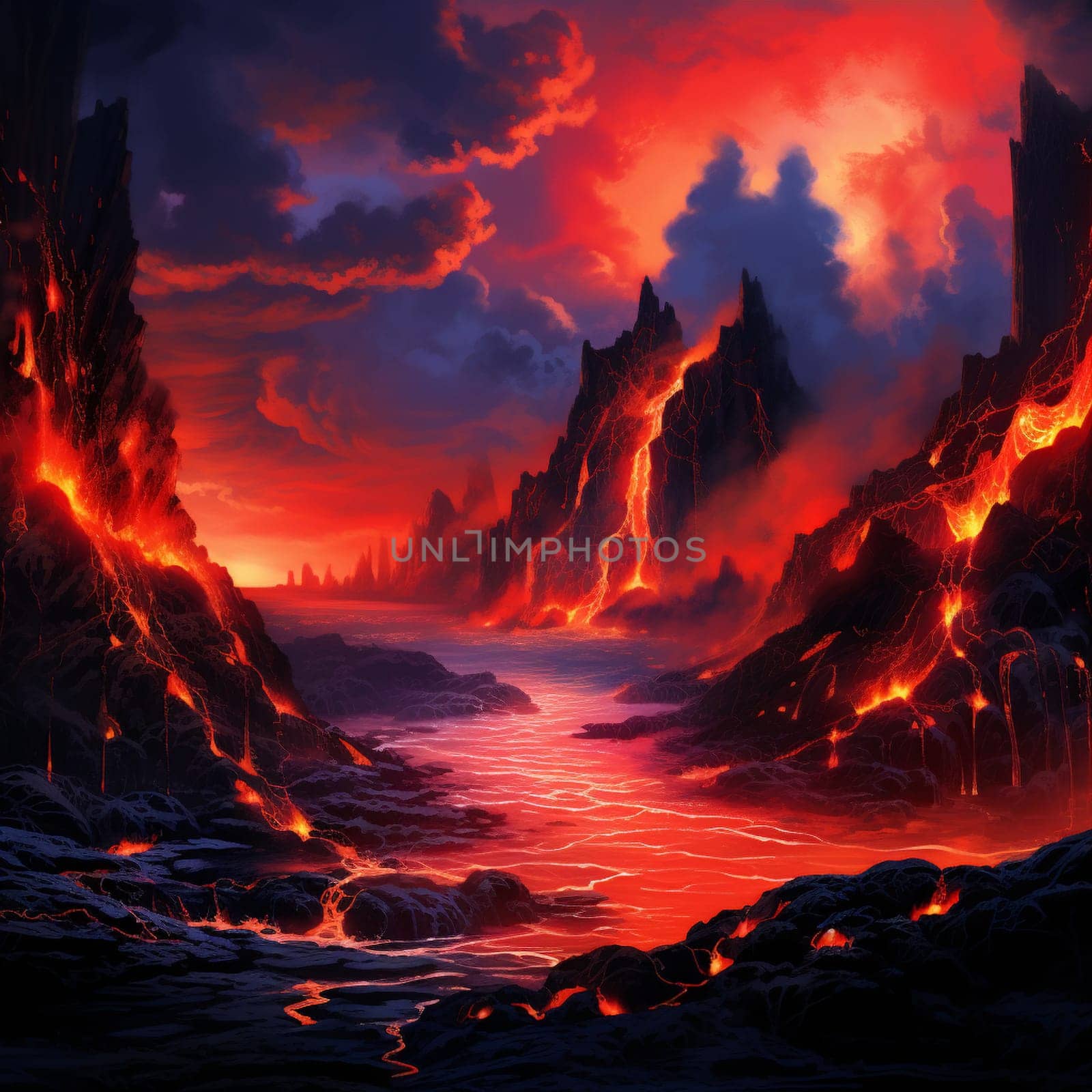 Experience the awe-inspiring power of nature with this visually striking image titled 'Lava Cascade.' Depicting a volcanic eruption, this artwork will transport viewers into the heart of a mesmerizing scene. Witness as a torrent of molten lava cascades down the slopes of a powerful volcano, showcasing the raw heat, destructive power, and sheer beauty of nature's fury. The vibrant colors, captivating composition, and intricate details of this realistic art style will captivate viewers and leave them in awe of the immense forces at play. This image is perfect for microstock sites, where it will undoubtedly attract attention and make a lasting impression.