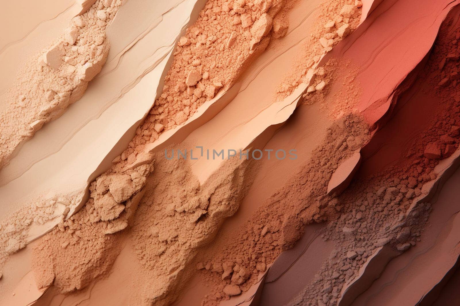 Eyeshadow texture in natural brown tones. Natural sand background.