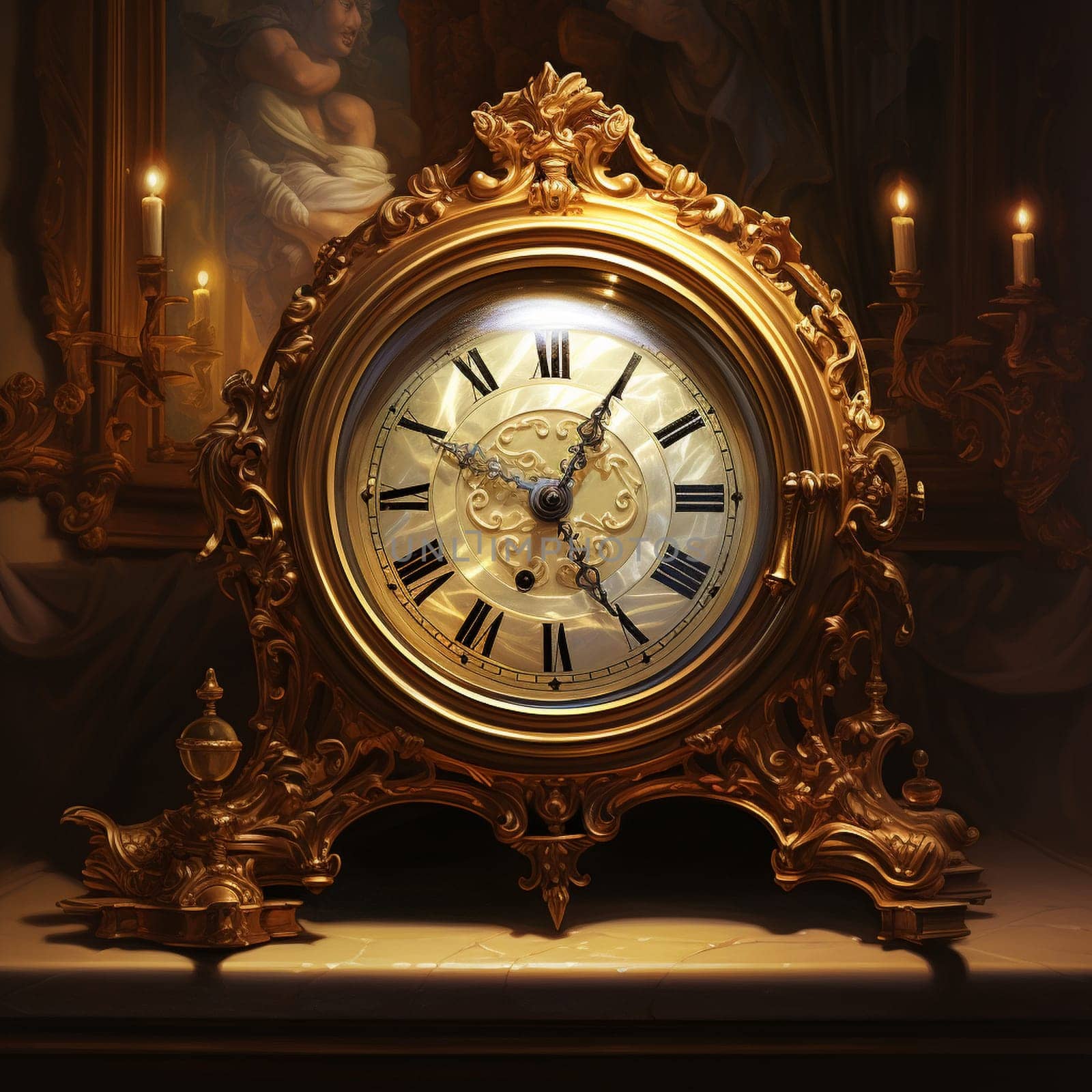 Realistic Oil Painting: Reflection of Historical Moments in Vintage Clocks by Sahin