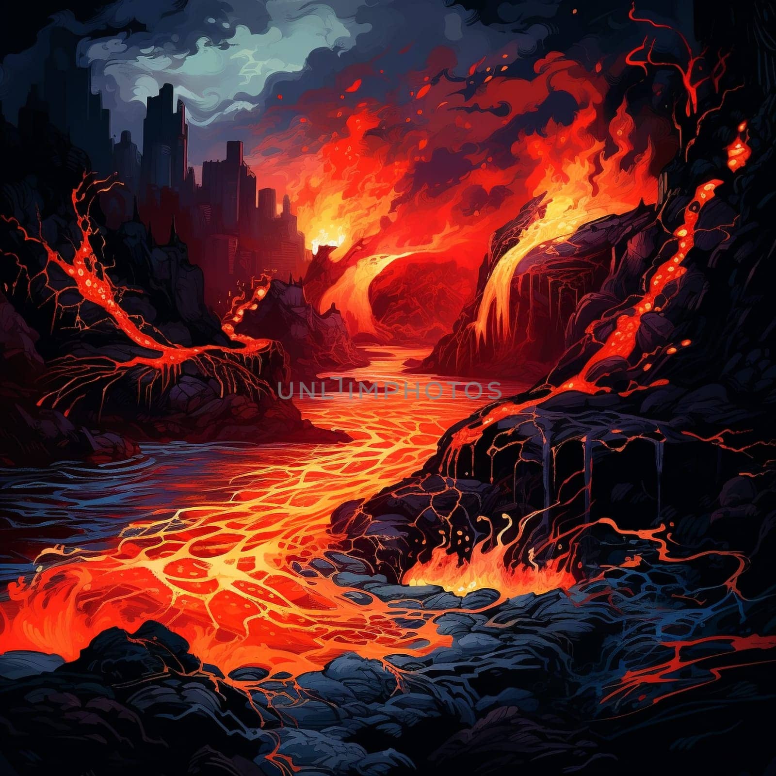 Experience the awe-inspiring power of nature with this visually striking image titled 'Lava Cascade.' Depicting a volcanic eruption, this artwork will transport viewers into the heart of a mesmerizing scene. Witness as a torrent of molten lava cascades down the slopes of a powerful volcano, showcasing the raw heat, destructive power, and sheer beauty of nature's fury. The vibrant colors, captivating composition, and intricate details of this realistic art style will captivate viewers and leave them in awe of the immense forces at play. This image is perfect for microstock sites, where it will undoubtedly attract attention and make a lasting impression.