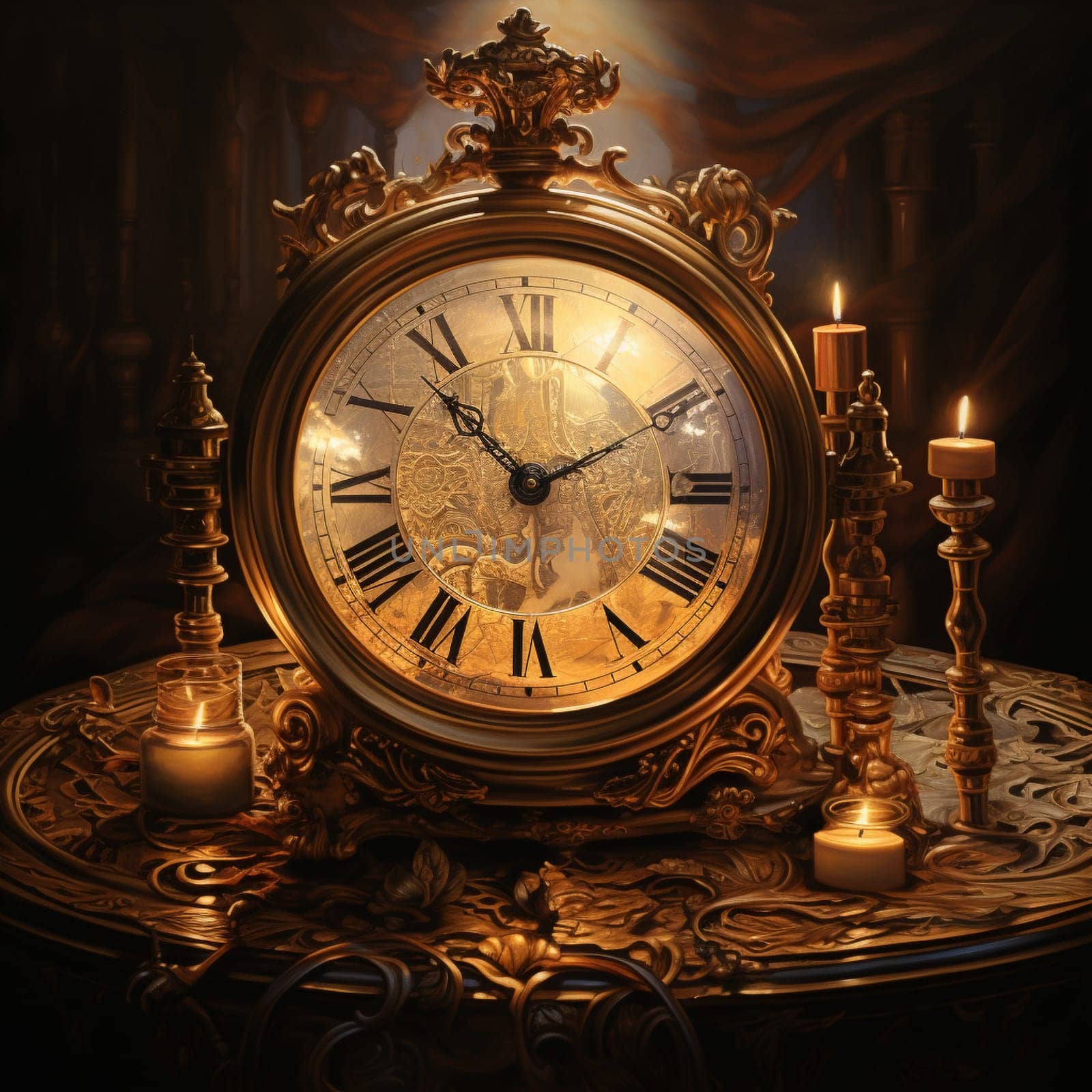 Realistic Oil Painting: Reflection of Historical Moments in Vintage Clocks by Sahin