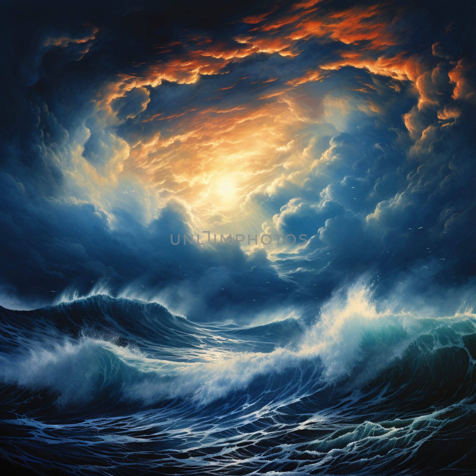 Experience the raw power and beauty of nature with this stunning image capturing the moment where a stormy ocean meets a dramatic and turbulent sky. Marvel at the crashing waves, dark storm clouds, and rays of sunlight breaking through, creating a breathtaking scene of natural fury and splendor. The art style chosen enhances the dynamic interplay between light and darkness, emphasizing the intensity of these two powerful forces. Prepare to be engulfed by a sense of awe and wonder as you witness the raw power and energy of the turbulent horizons where the sky meets the tempestuous ocean.