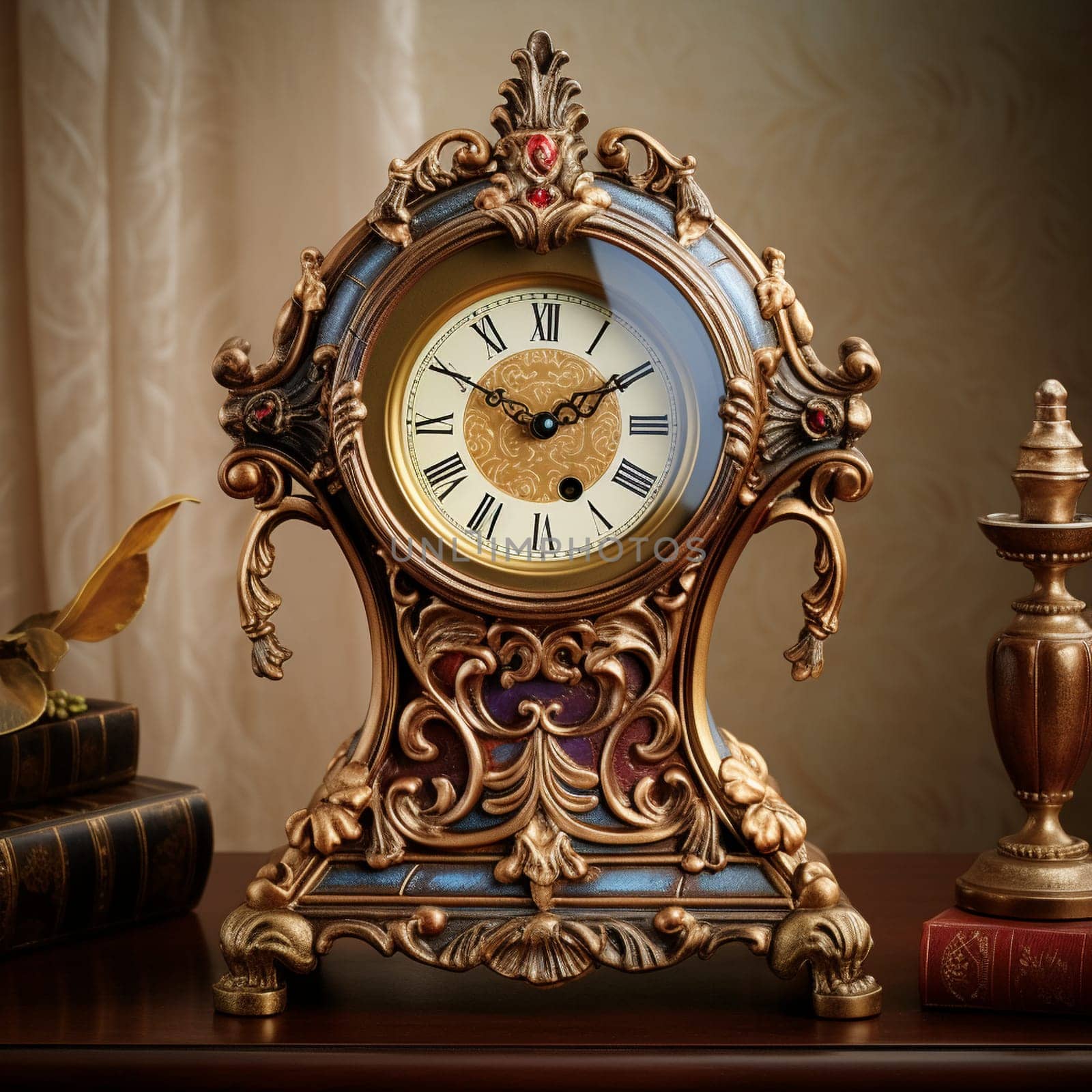 Capture the essence of vintage clocks with a whimsical and nostalgic art style. In this image, a grand vintage clock takes center stage, adorned with intricate details and aged patina. It is placed in a lively and bustling marketplace, surrounded by a diverse array of people, each captivated by its timeless beauty. Some meticulously examine the delicate hands of the clock, while others stand back in awe, mesmerized by its rhythmic tick-tock. The scene is filled with vibrant stalls showcasing antiques, old books, and vintage trinkets. In the background, a lively street café entices patrons to enjoy steaming cups of coffee, seemingly immune to time's passing. The image evokes a longing for a simpler era, where every tick of the clock tells a story of cherished memories and enduring elegance.