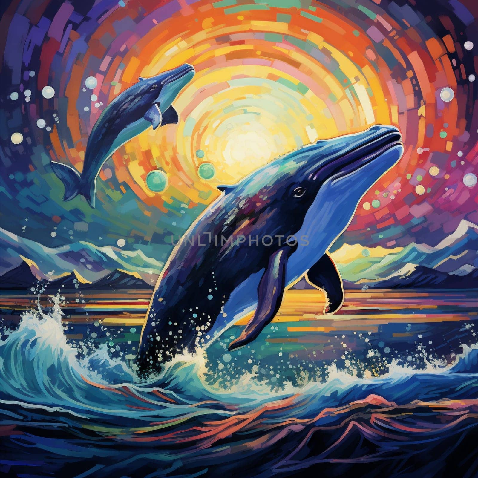 Whale's Journey: Mighty cetaceans gracefully navigating the vast blue expanse by Sahin