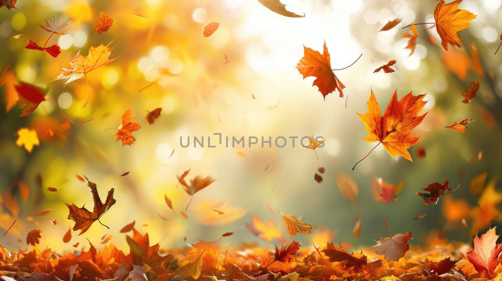 Yellow leaves falling in autumn garden by Yurich32