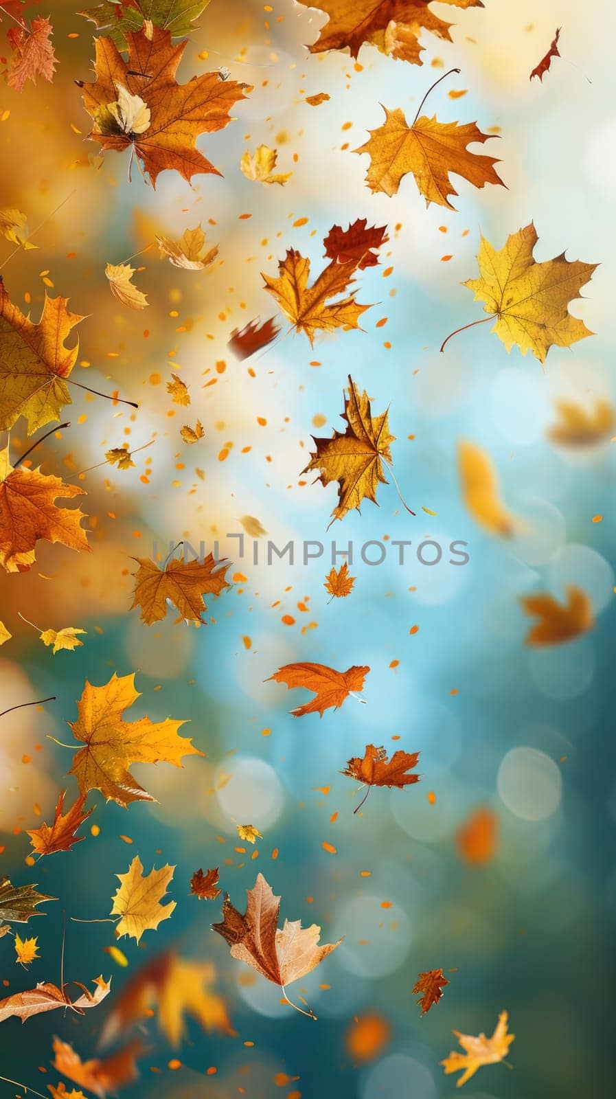 Raising maple leaves dancing in the wind, the autumn wind creates a picturesque symphony of autumn whirlwind and colors.