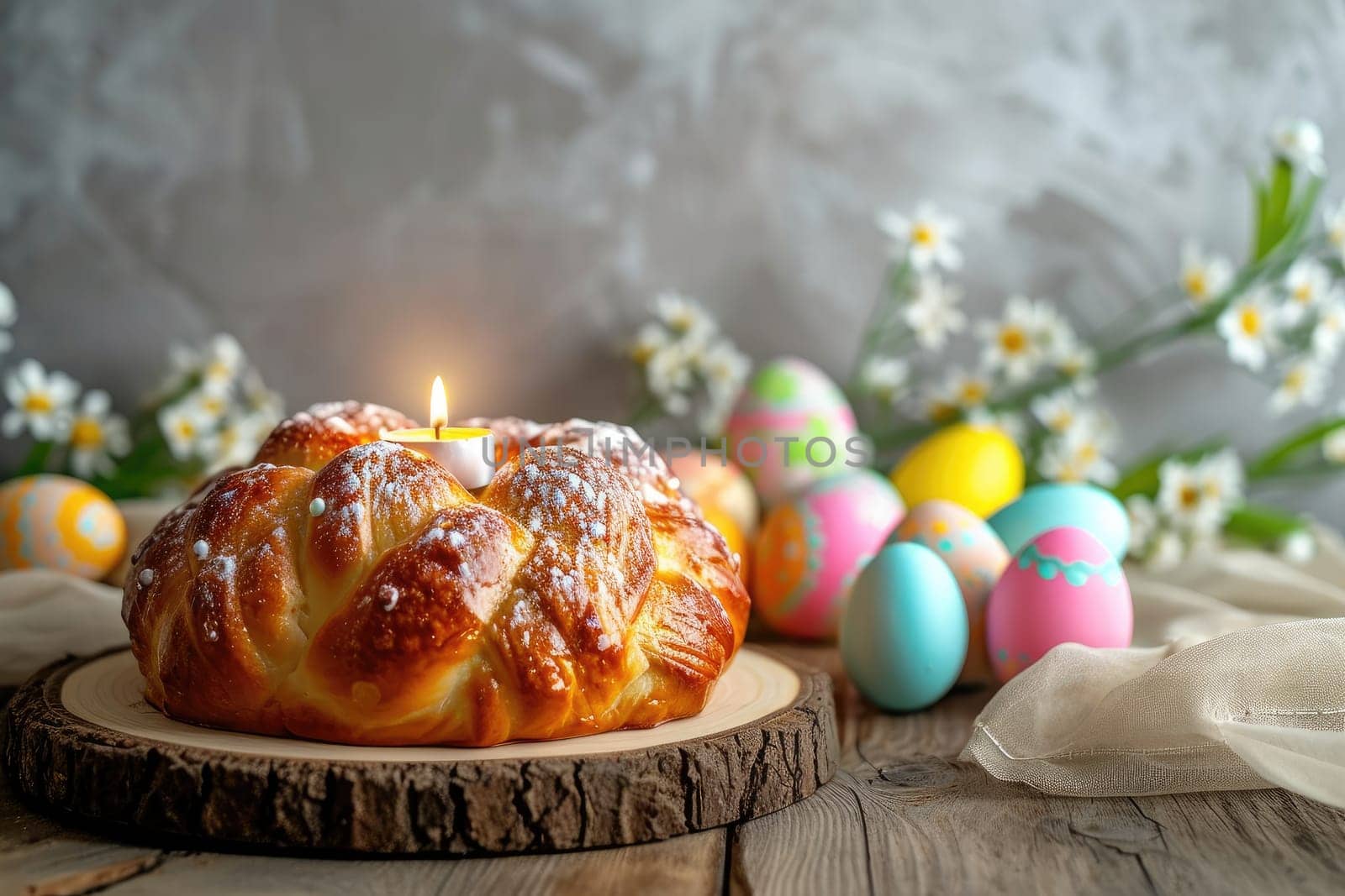 Easter symbols, Easter cakes and eggs, on a wooden table embody the joy of the holiday and the importance of the heritage of tradition.
