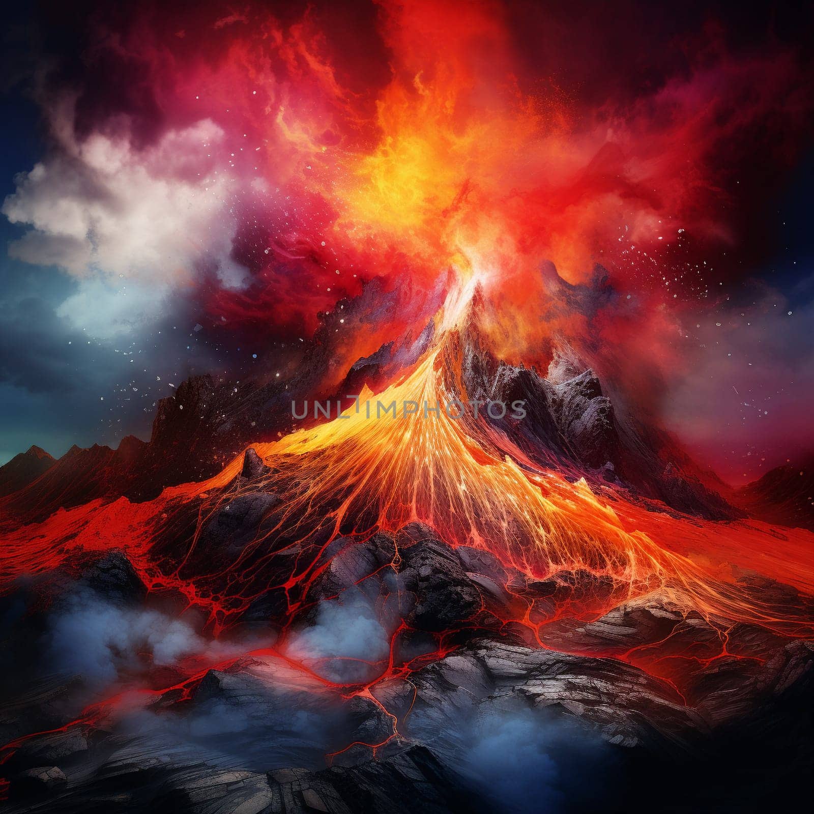 Prepare to be mesmerized by Fiery Maelstrom, an image that depicts a captivating volcanic eruption with elements of surrealism and vibrant colors. This scene evokes a powerful sense of chaos and primordial beauty, immersing viewers in the intense heat and swirling magma. The billowing smoke adds to the atmosphere, creating an otherworldly feel that is both awe-inspiring and captivating. Fiery Maelstrom is a top choice for microstock sites seeking dynamic and mesmerizing visuals that elicit strong emotions.