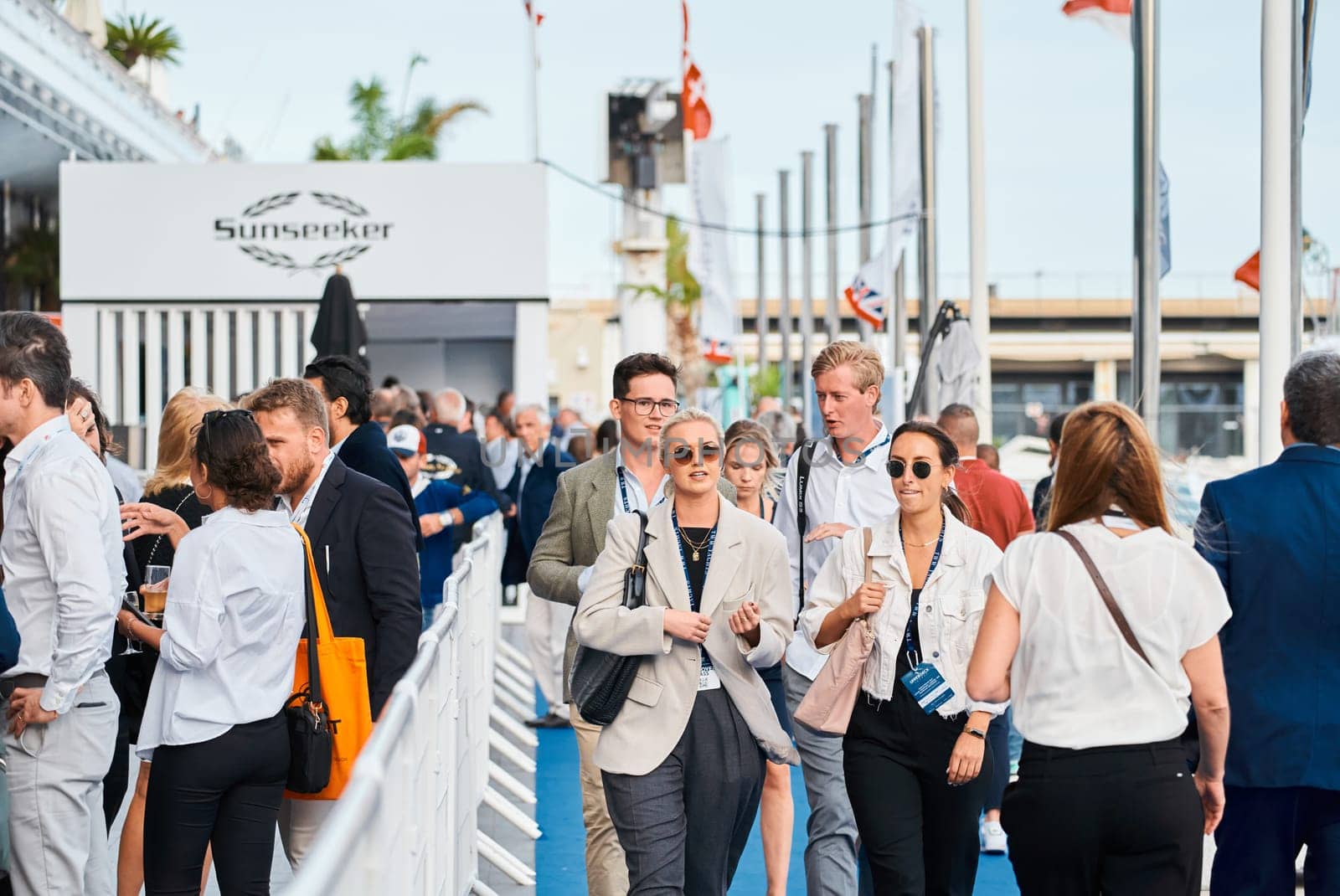 Monaco, Monte Carlo, 29 September 2022 - The famous motorboat exhibition, mega yacht show, clients and yacht brokers discuss the novelties of the boating industry, look at the mega yachts presented by vladimirdrozdin