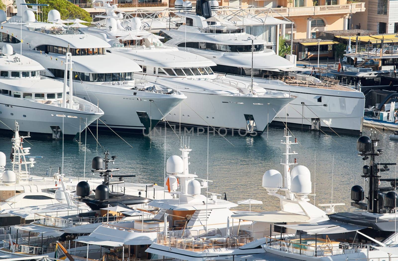 Monaco, Monte Carlo, 01 October 2022 - The famous motorboat exhibition at morning, mega yacht show, novelties of the boating industry. High quality photo