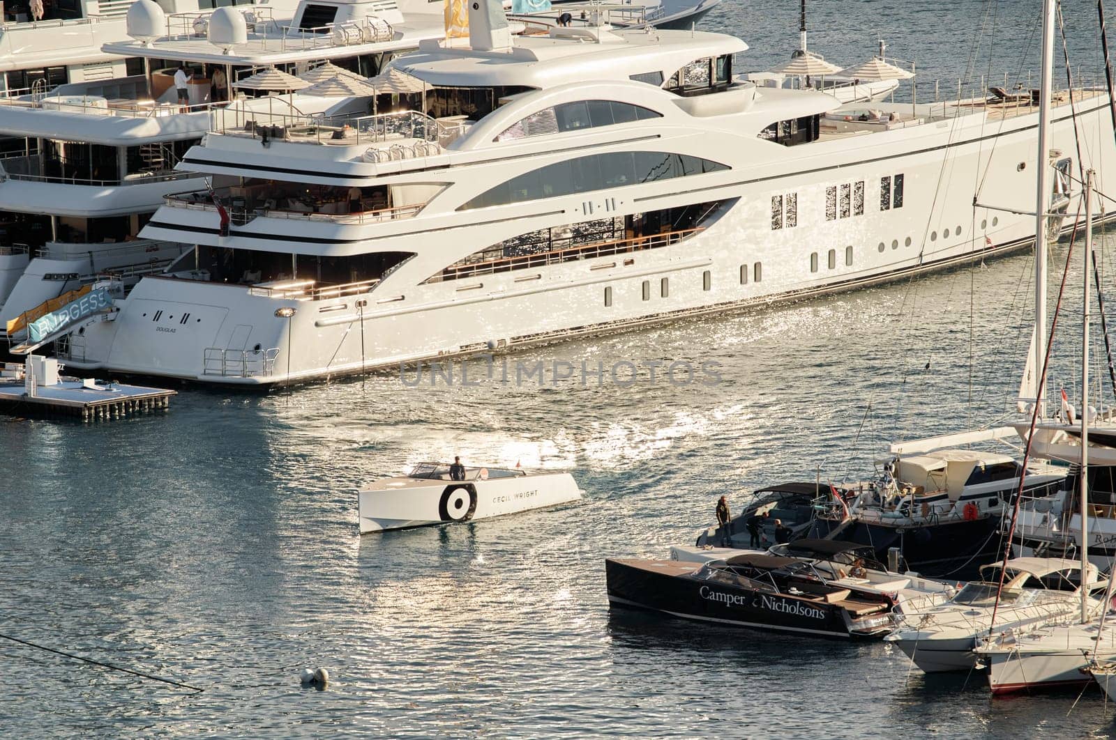 Monaco, Monte Carlo, 01 October 2022 - The famous motorboat exhibition at morning, mega yacht show, novelties of the boating industry by vladimirdrozdin