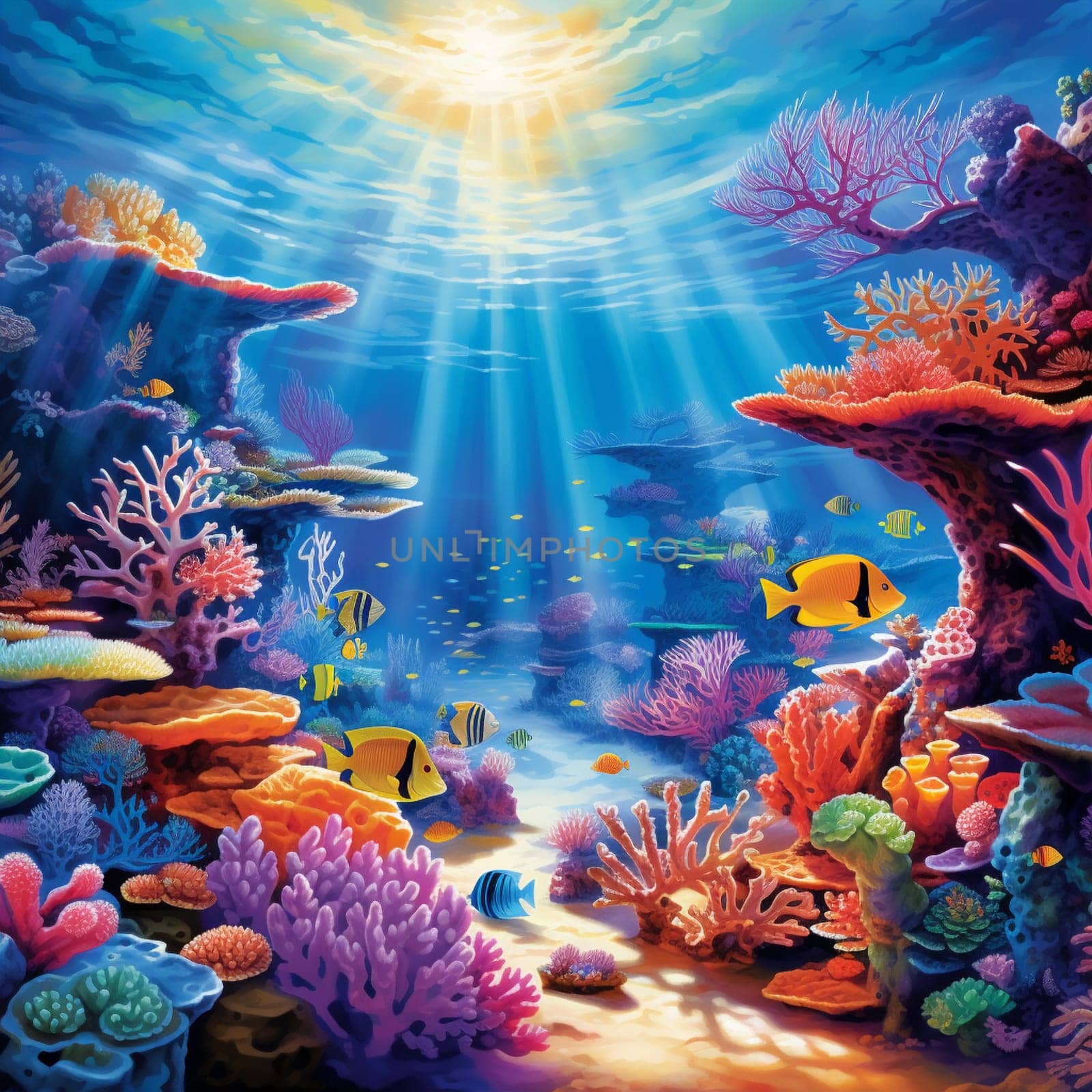 Dive into the mesmerizing beauty of an underwater paradise with this enchanting image titled Oceanic Euphoria. Immerse yourself in the tranquility and serenity of a majestic coral reef, teeming with vibrant marine life. Experience the kaleidoscope of colors as exotic fish gracefully swim through the crystal-clear waters. Bask in the ethereal glow created by the sunlight piercing through the shimmering waves, casting a magical atmosphere on the surrounding vegetation. Let this image transport you into a state of pure bliss, evoking a longing to explore the depths of our oceans where hidden treasures await.