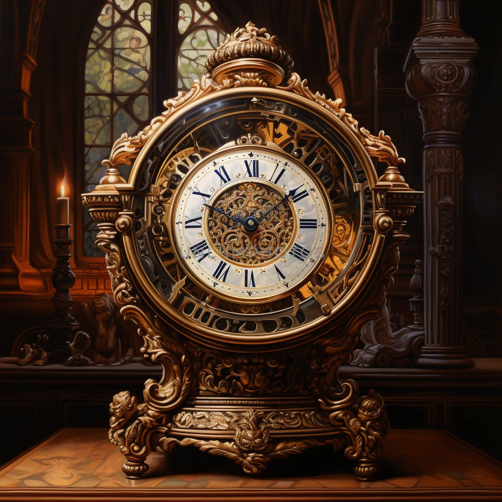 Realistic Oil Painting: Reflection of Historical Moments in Vintage Clocks by Sahin