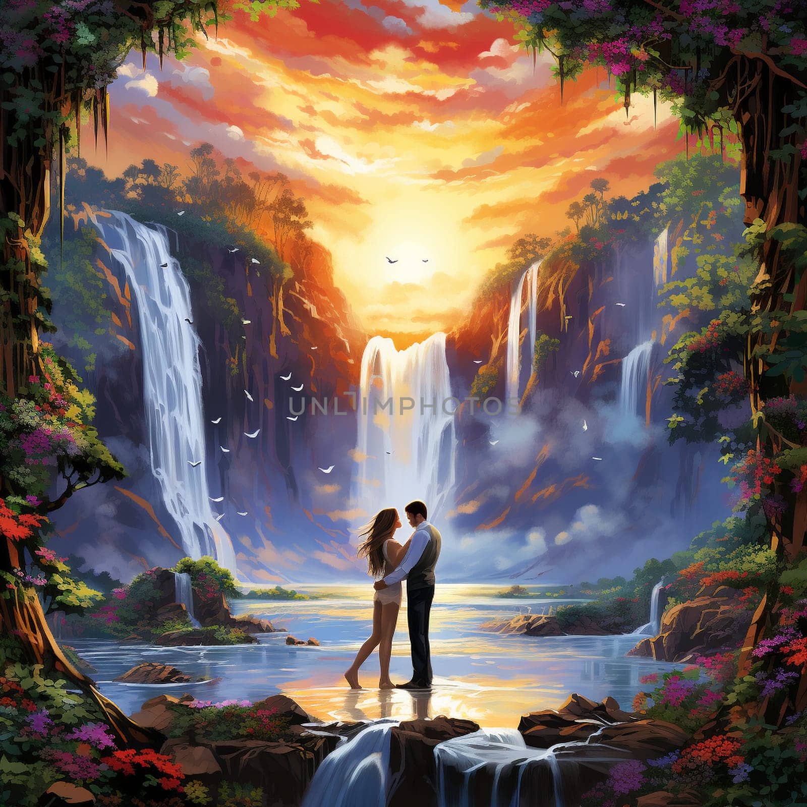 Cascade of Love: Vows Exchanged Amidst Cascading Waterfalls by Sahin