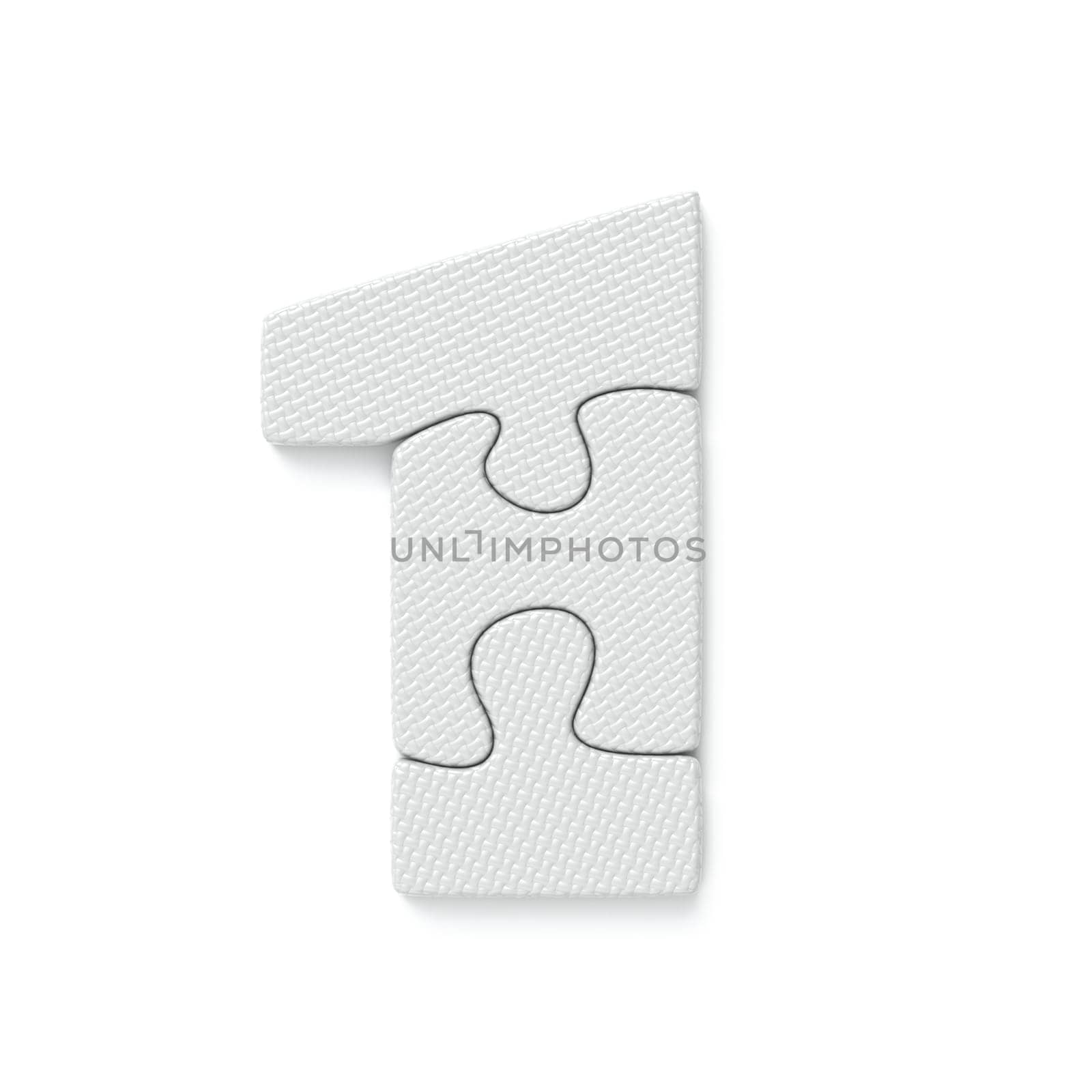 White jigsaw puzzle font Number 1 ONE 3D rendering illustration isolated on white background