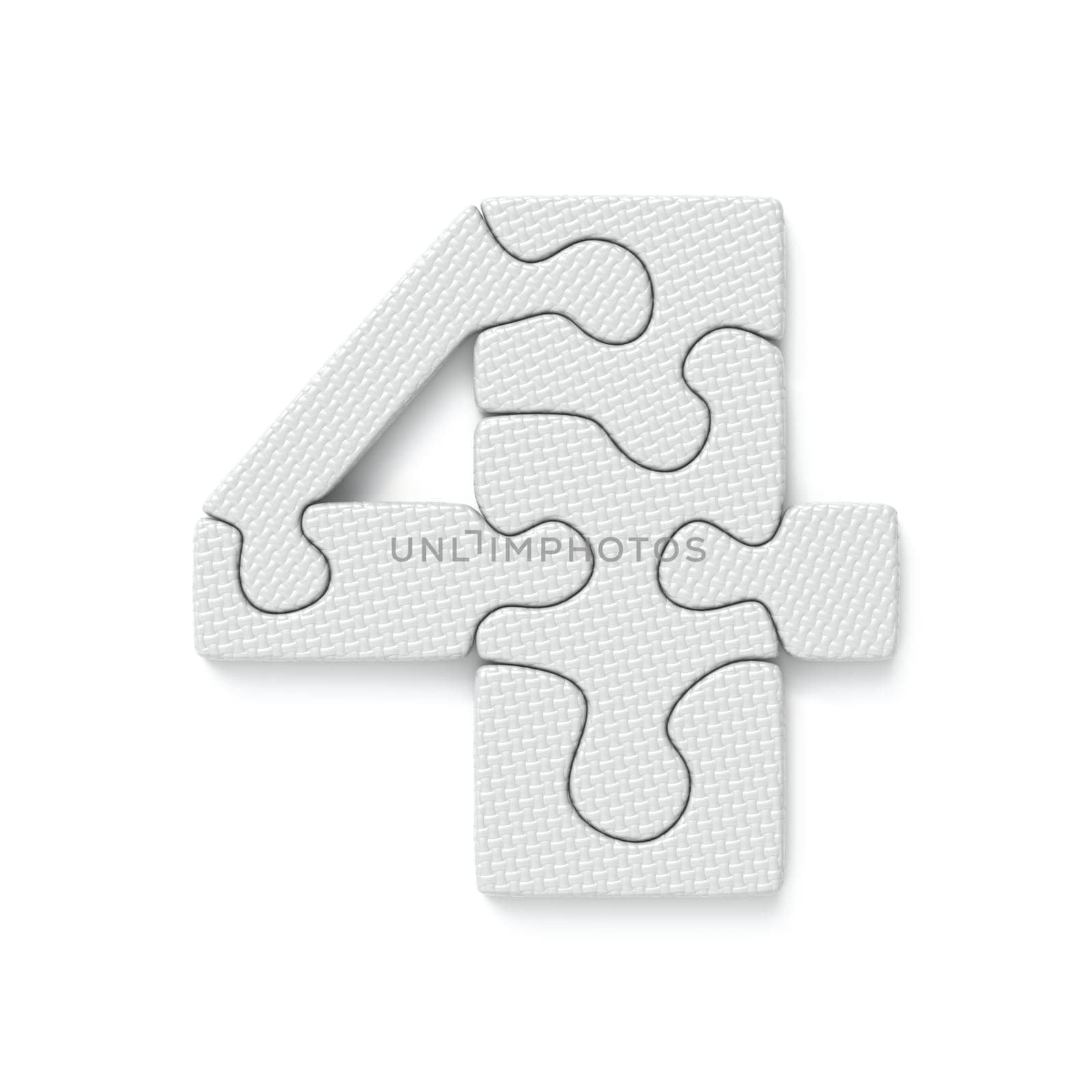 White jigsaw puzzle font Number 4 FOUR 3D by djmilic