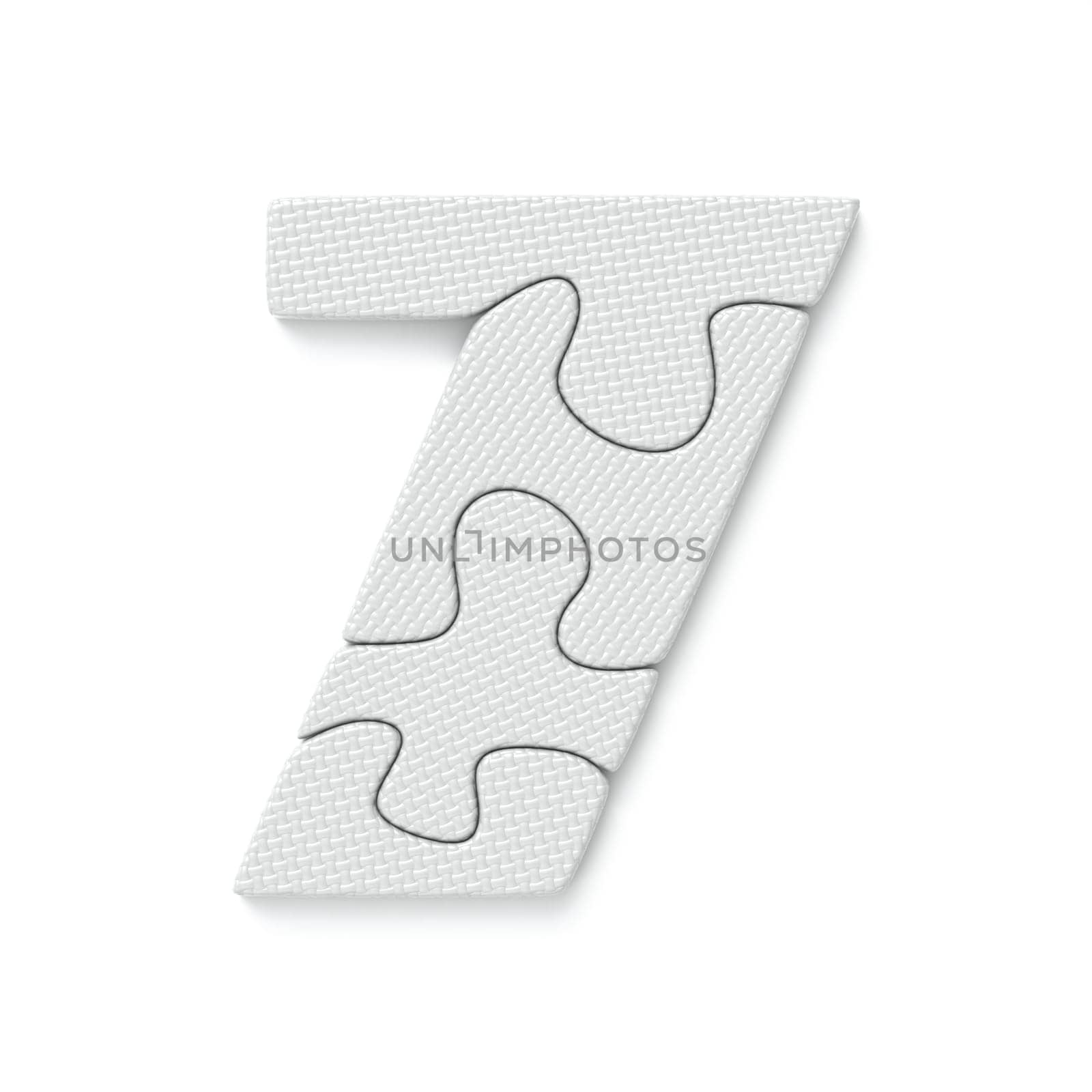 White jigsaw puzzle font Number 7 SEVEN 3D rendering illustration isolated on white background