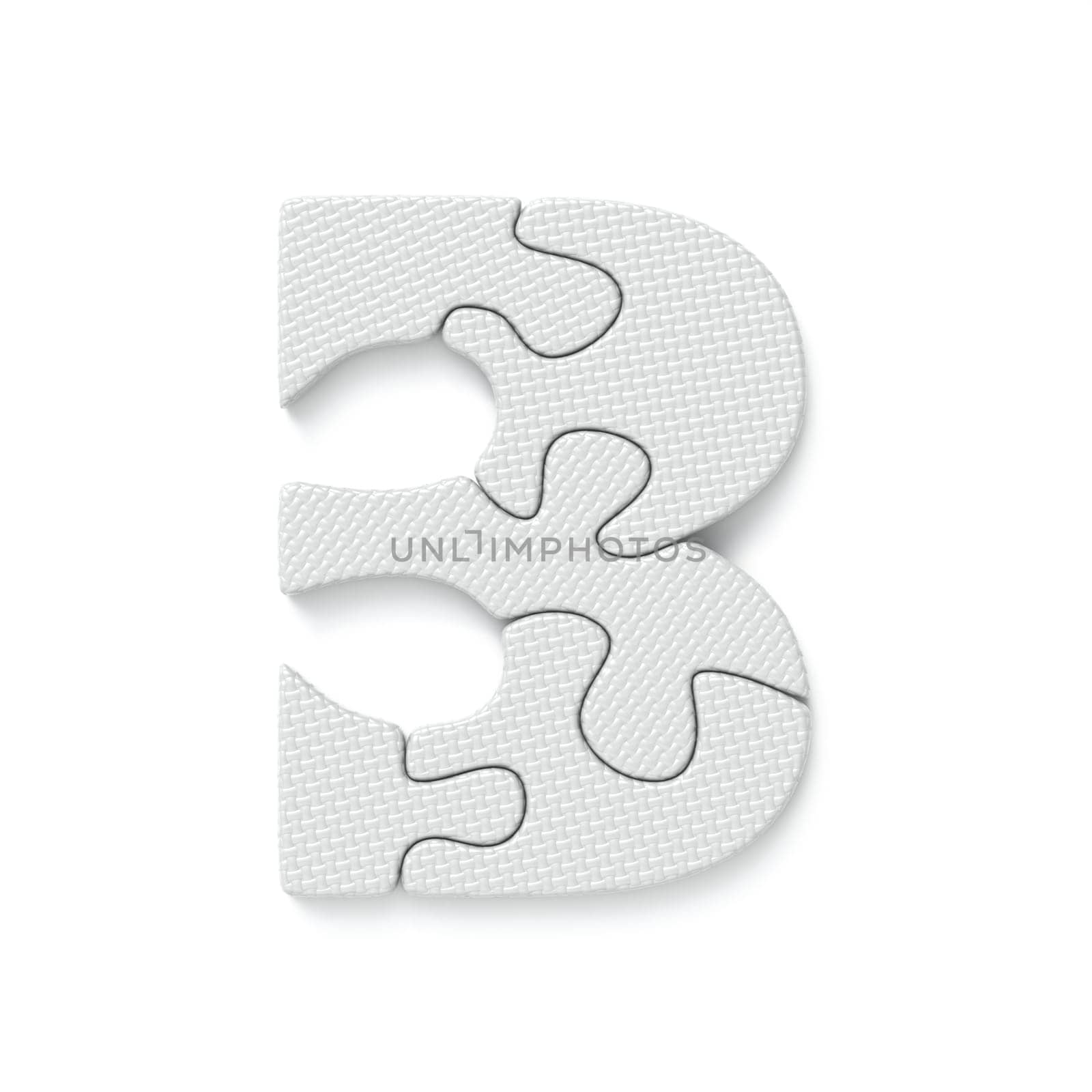 White jigsaw puzzle font Number 3 THREE 3D by djmilic