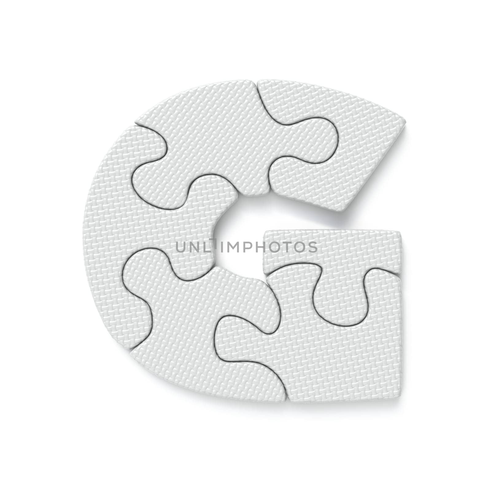 White jigsaw puzzle font Letter G 3D by djmilic