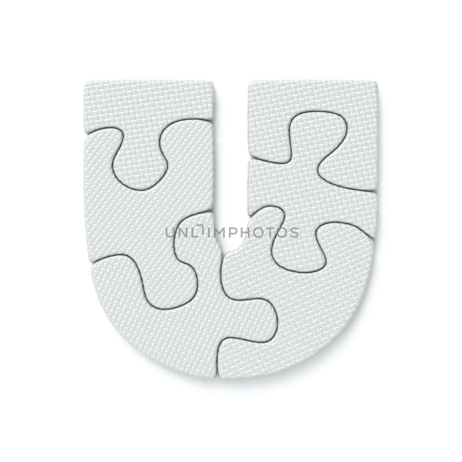 White jigsaw puzzle font Letter U 3D by djmilic