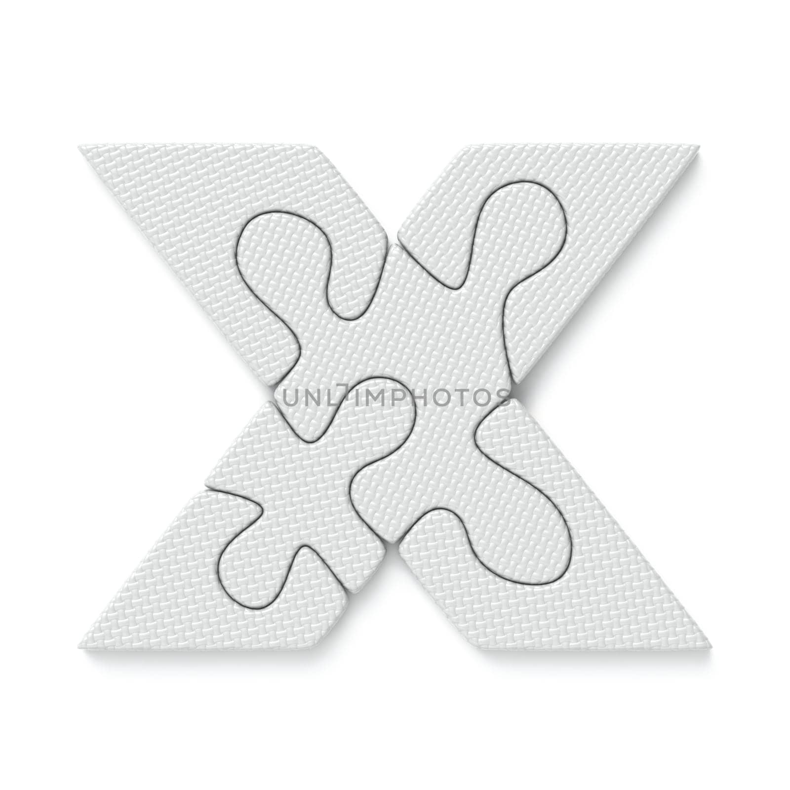 White jigsaw puzzle font Letter X  3D rendering illustration isolated on white background