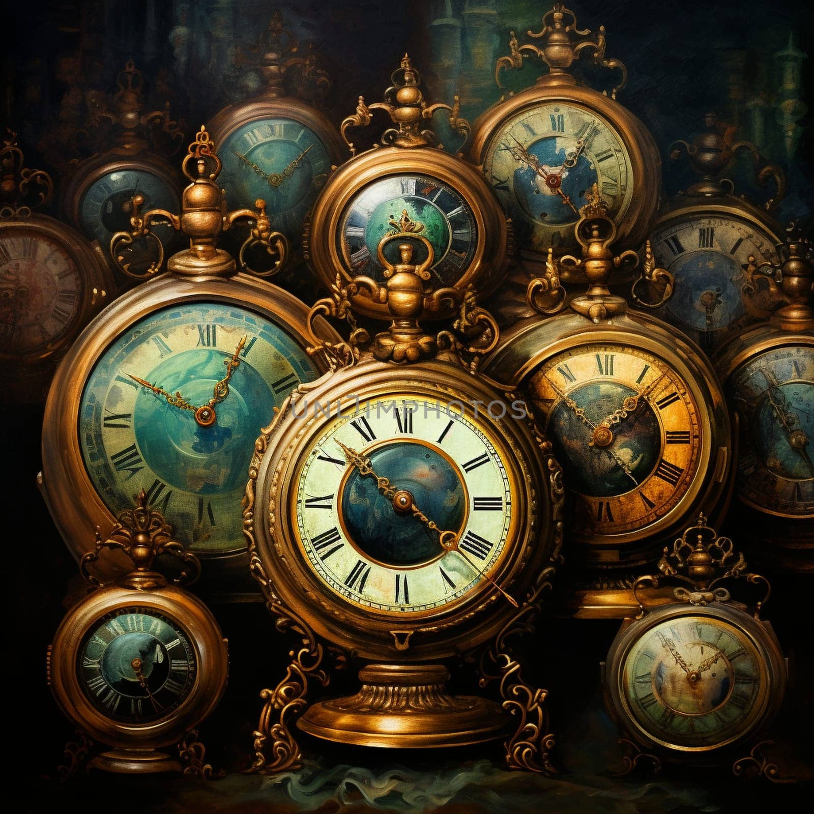 Nostalgic Beauty of Vintage Clocks in Oil Painting Art Style by Sahin