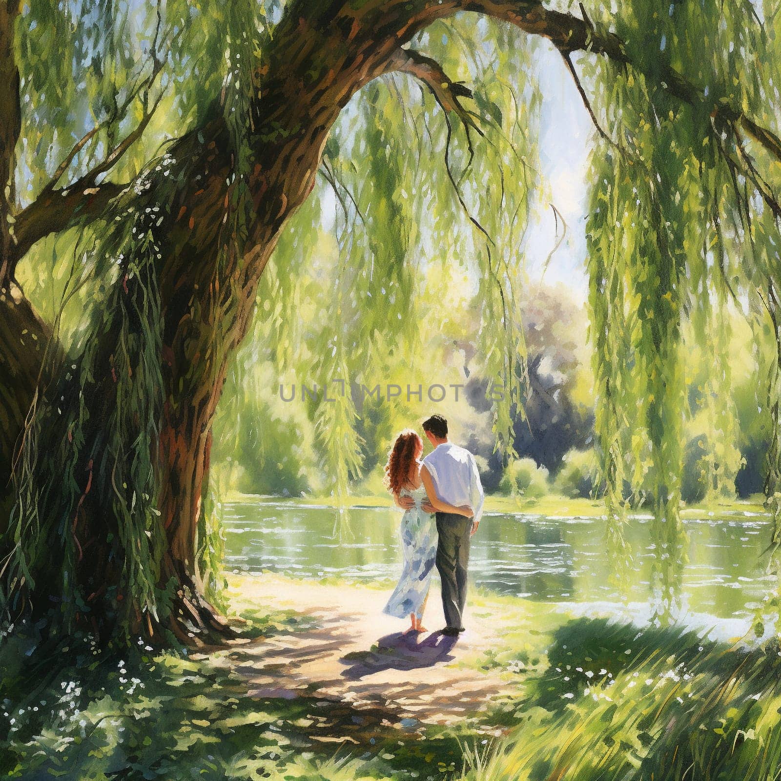 Tender Vow Exchange Beneath a Majestic Willow Tree by Sahin