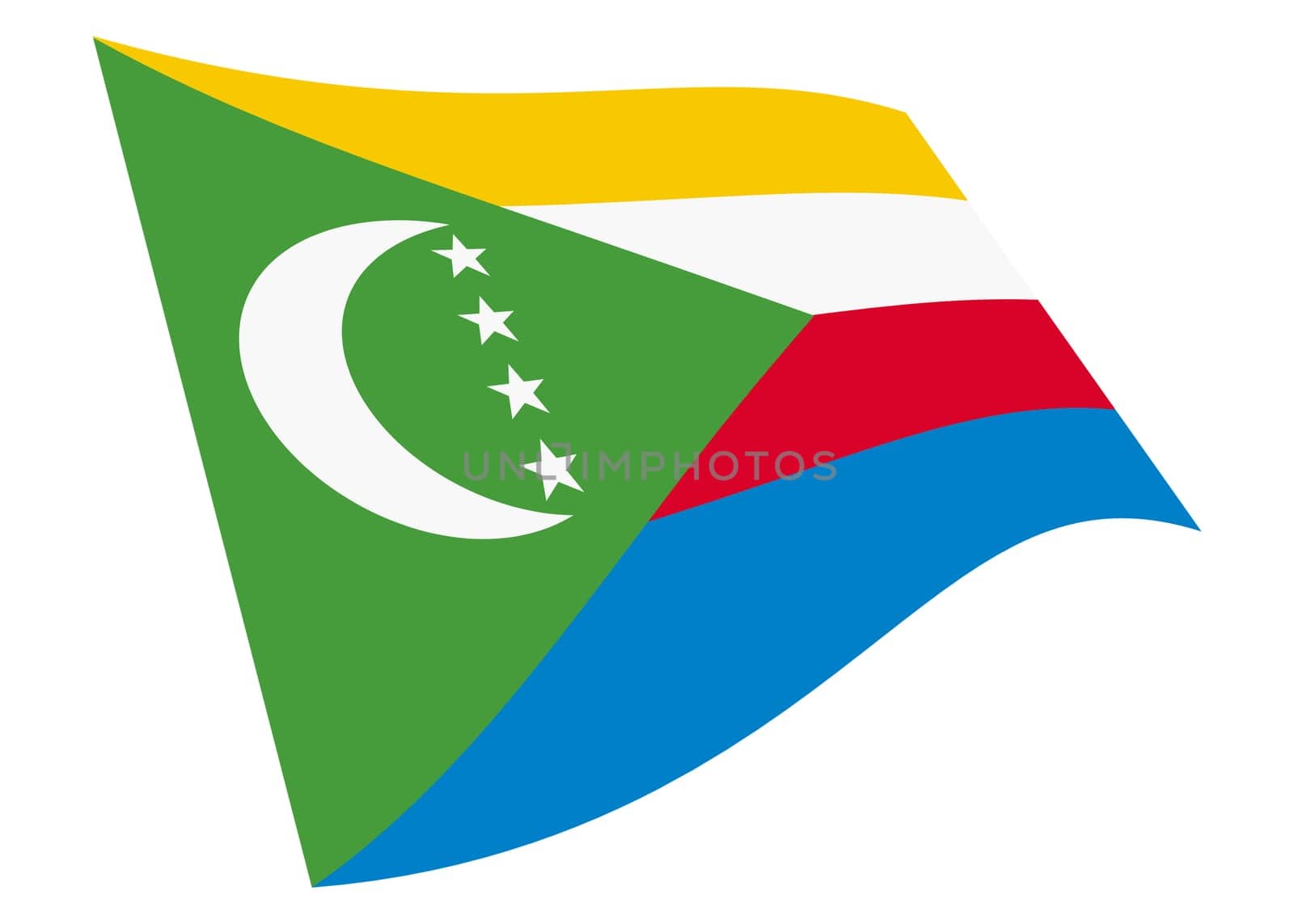 A Comoros waving flag 3d illustration isolated on white with clipping path
