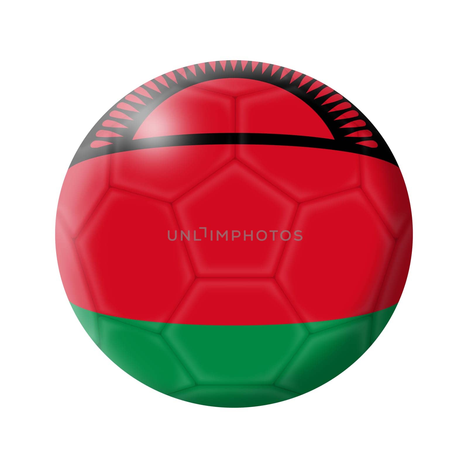 A Malawi soccer ball football 3d illustration isolated on white with clipping path