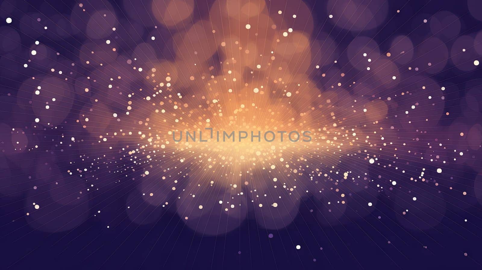 Abstract backgound with purple and orange light rays. God rays or light burst with bokeh. Generated AI. by SwillKch