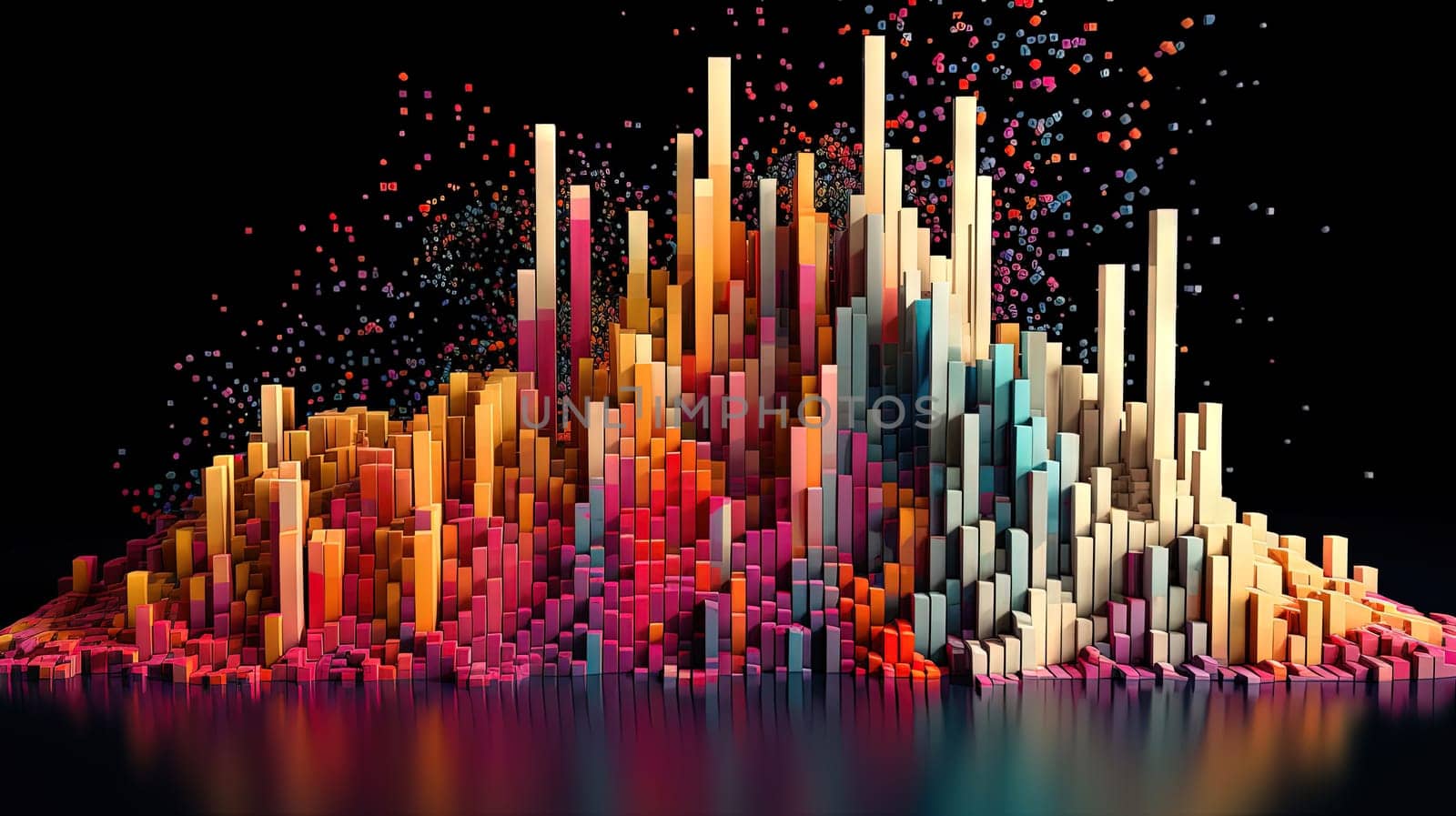 Business data graph concept with market data clusters and particles. Digital sorting and management concept for business and finance. Generated AI.