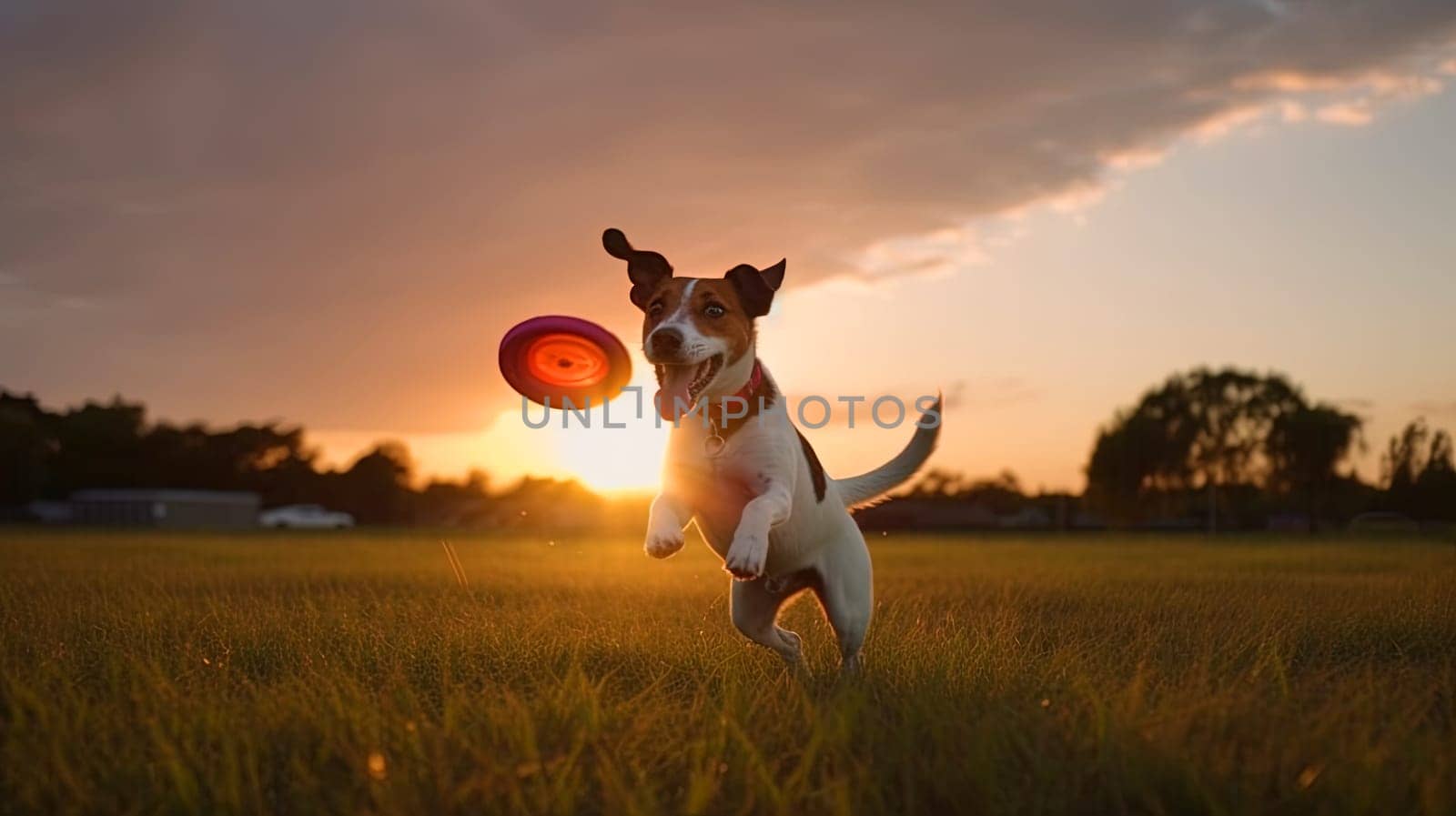 Cute puppy playing outside. Lifestyle dynamic dog photo in casual camera style. Generated AI