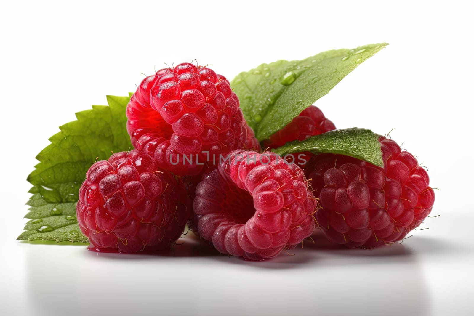 Raspberry on white background. Juicy red berry, fresh and sweet. Generated AI