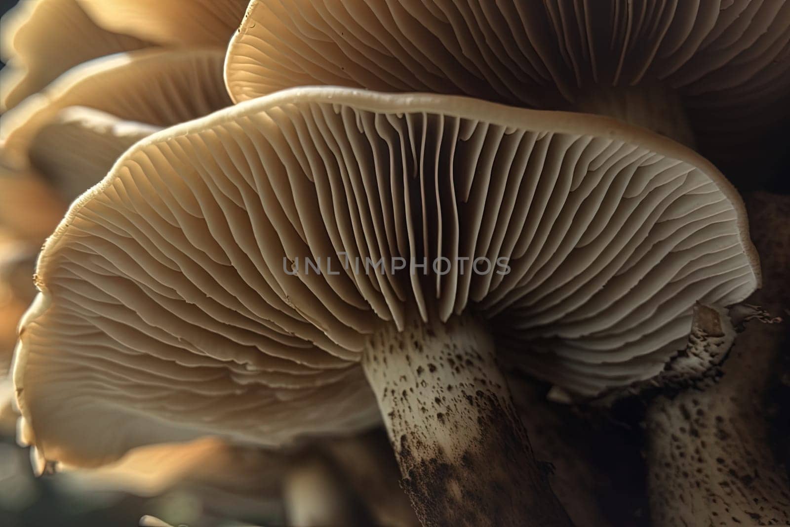 Abstract boletus mushroom. Big fungus with mushroom plates close up image. Generated AI