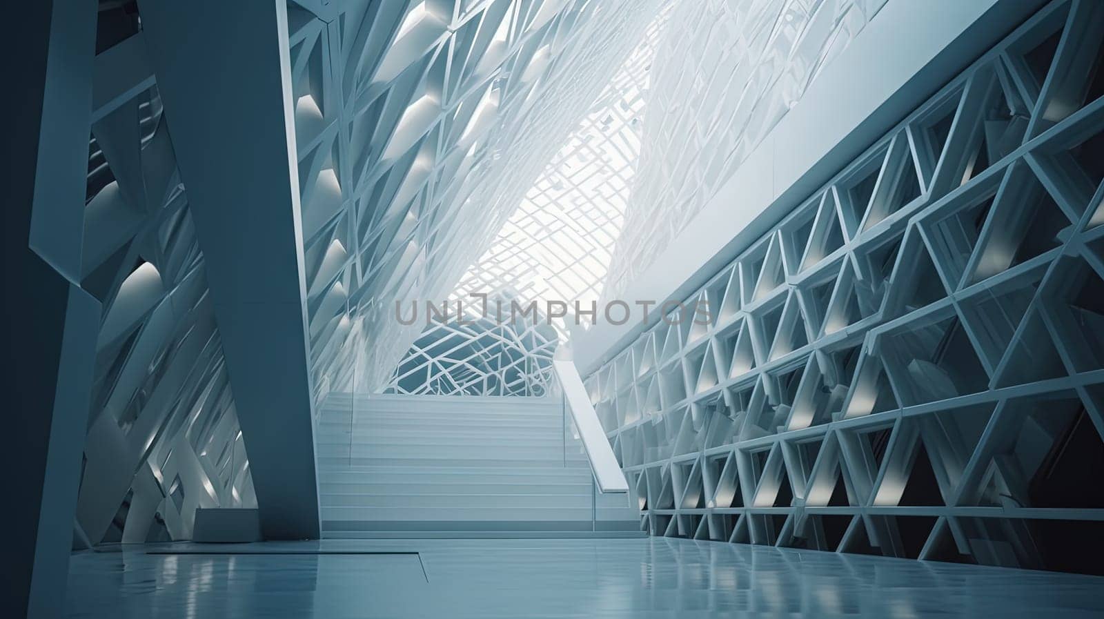 Interior of white industrial hangar or warehouse. Modern architecture industrial room. Generated AI