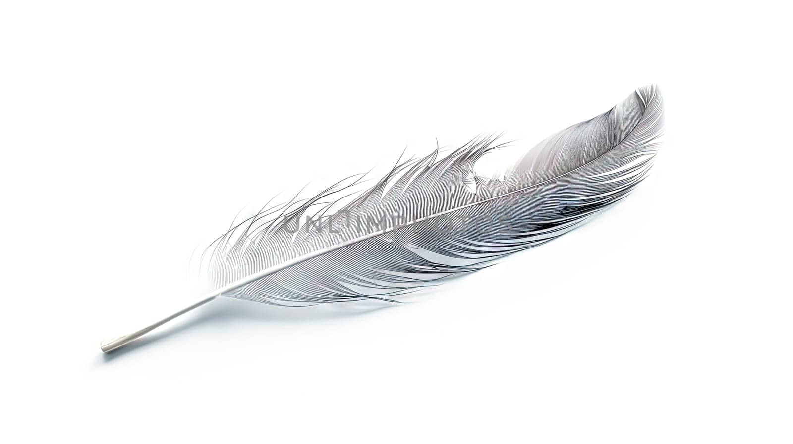 Bird feather on white background. Beautiful bird plumage or wing element, isolated smooth feather. Generated AI. by SwillKch