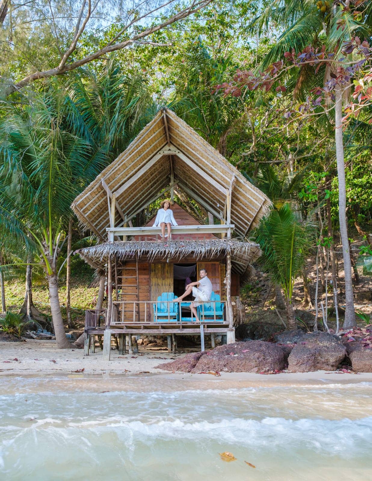 Koh Wai Island Trat Thailand near Koh Chang with a wooden bamboo hut bungalow on the beach by fokkebok