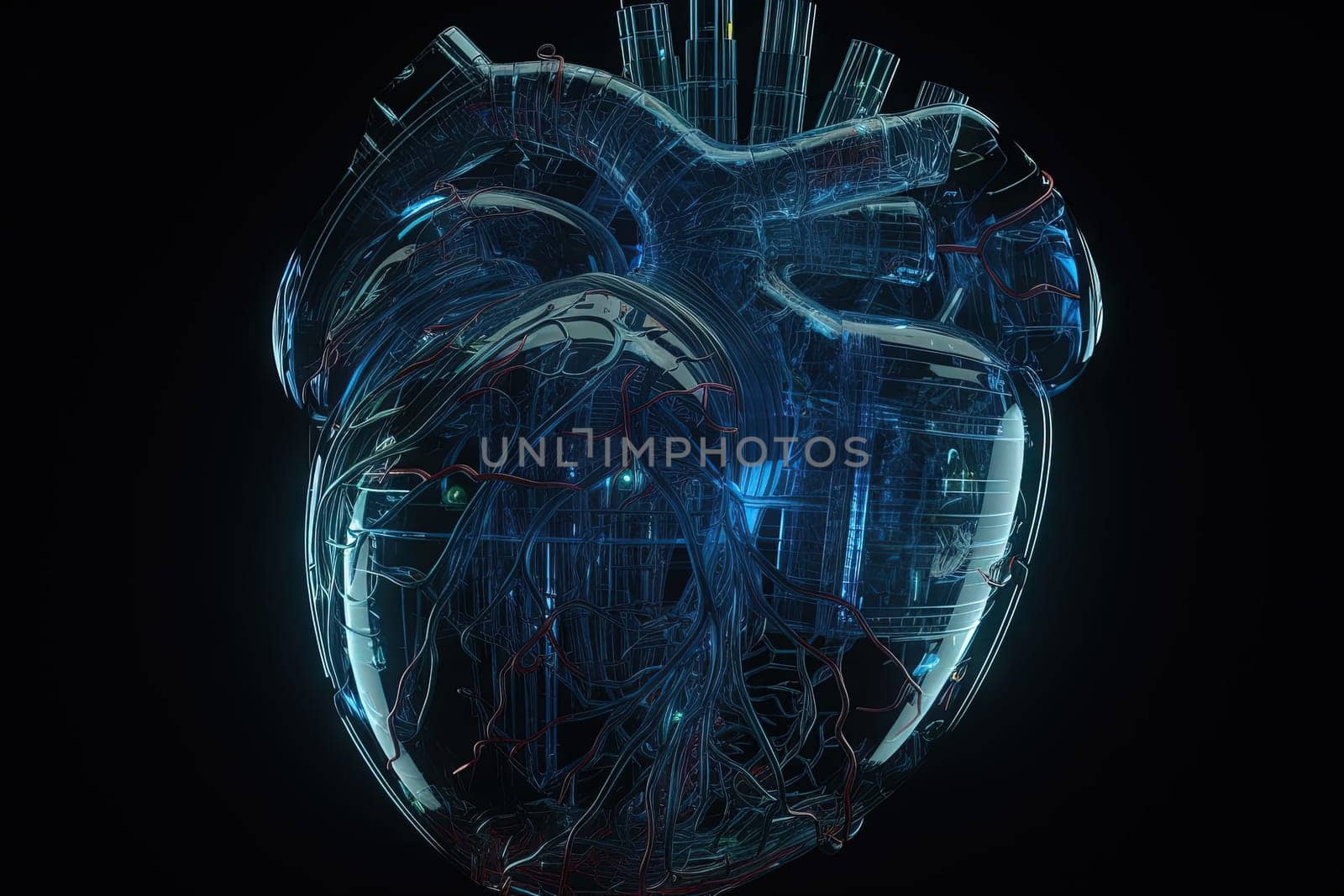 Technological heart concept for healthcare or digital motor idea. Generated AI