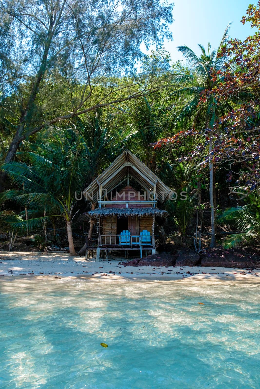 Koh Wai Island Trat Thailand near Koh Chang with a wooden bamboo hut bungalow on the beach by fokkebok