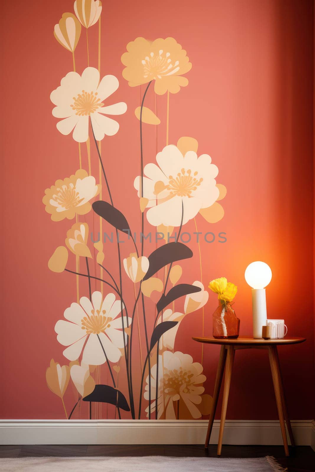 Decorative Floral Vase: A Blooming Composition of White and Pink Flowers on a Wooden Table in a Modern Still Life by Vichizh