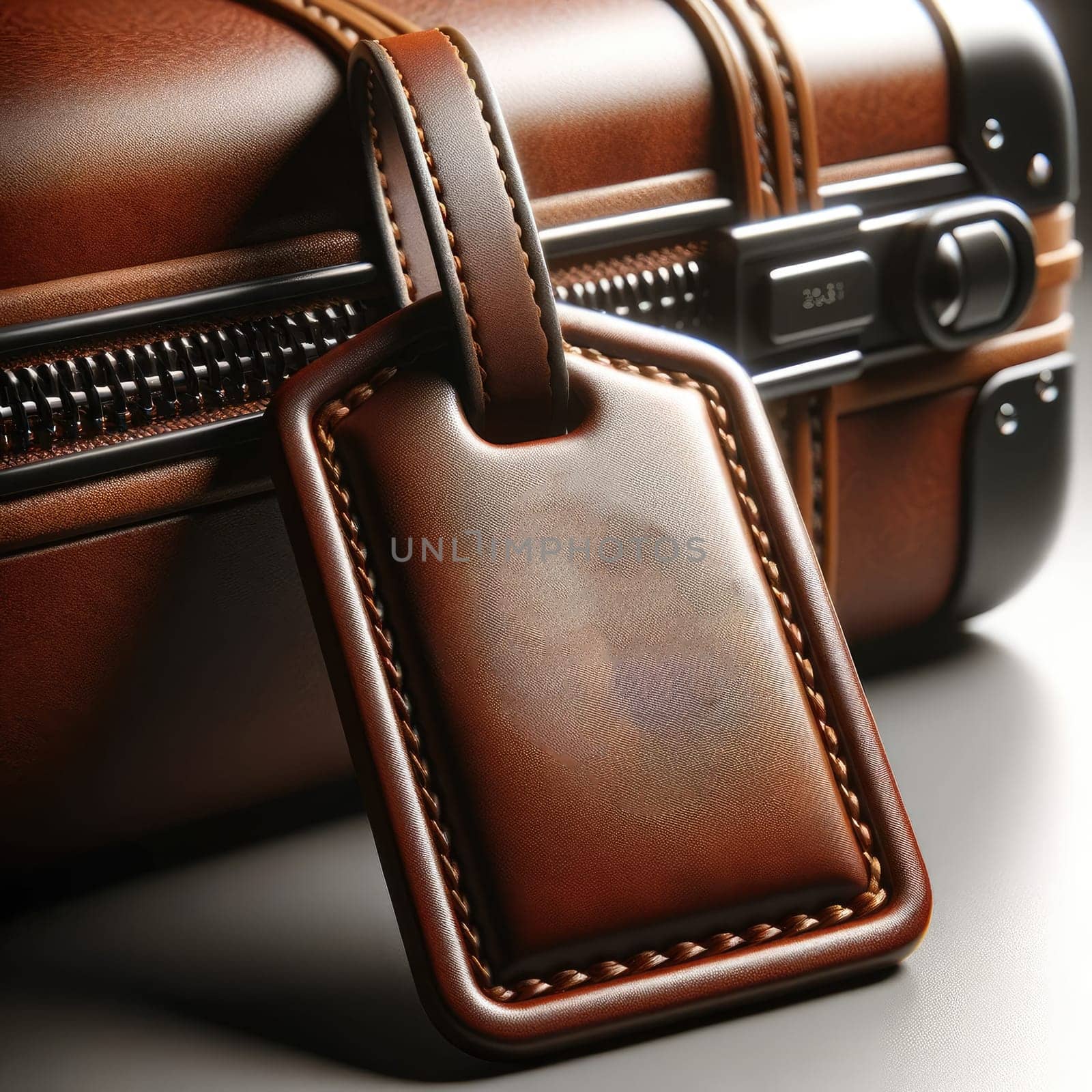 Leather Hang tag for luggage mockup. Generative AI by itchaznong