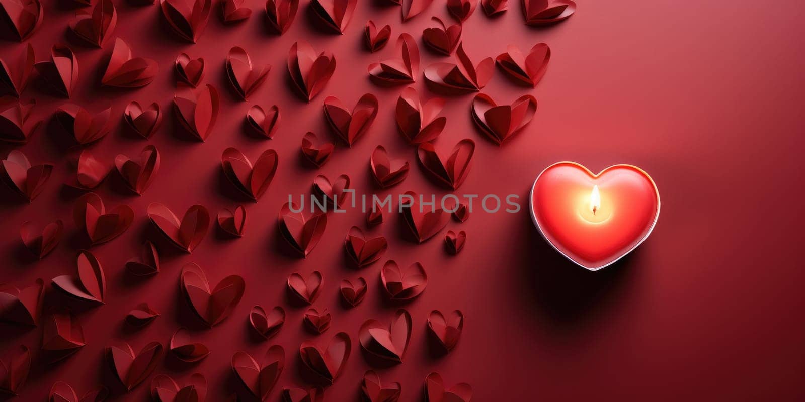 Valentine Background decorate with heart and candle. Generative AI by itchaznong