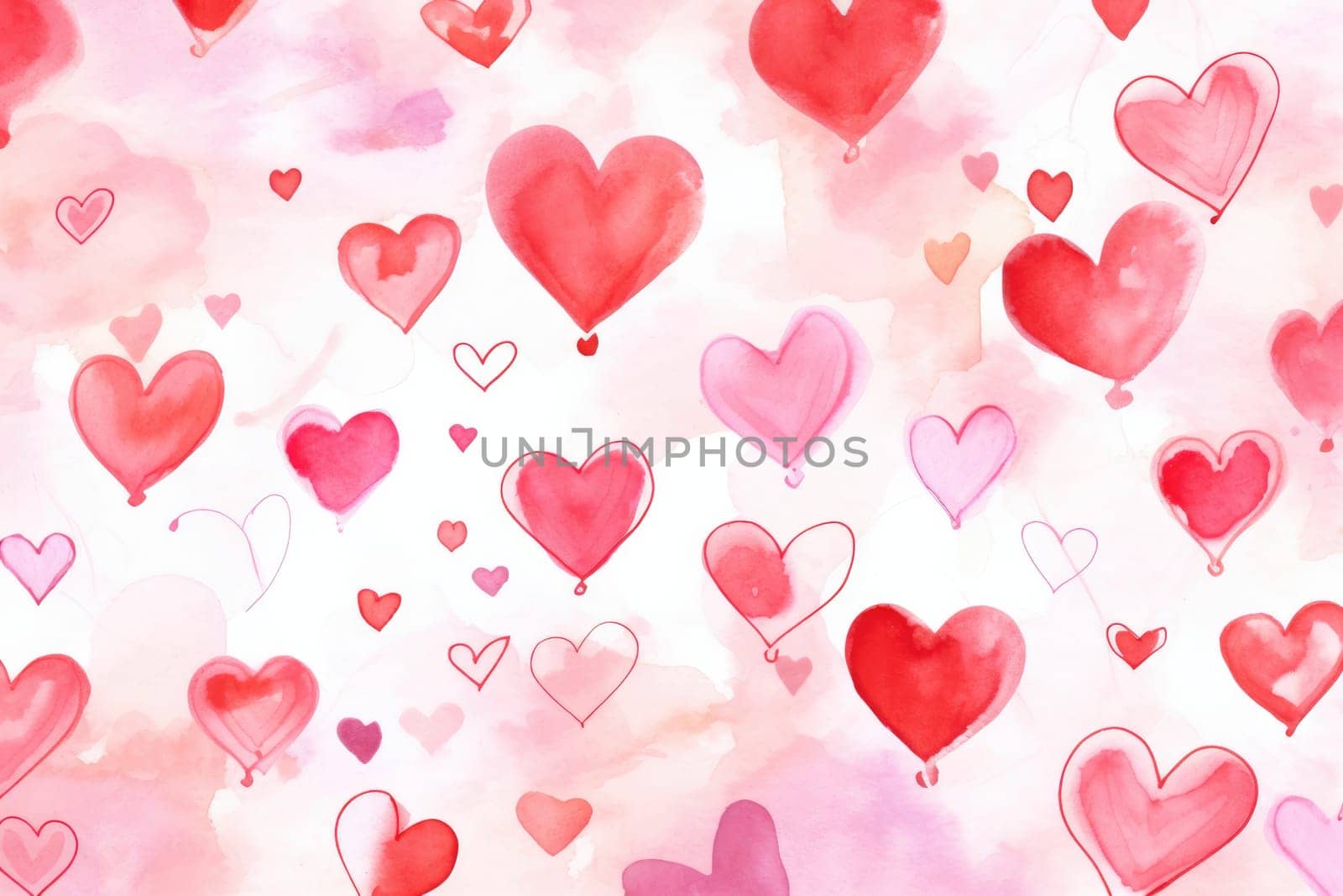 Heart pattern water color style. Valentine Background. Generative AI.