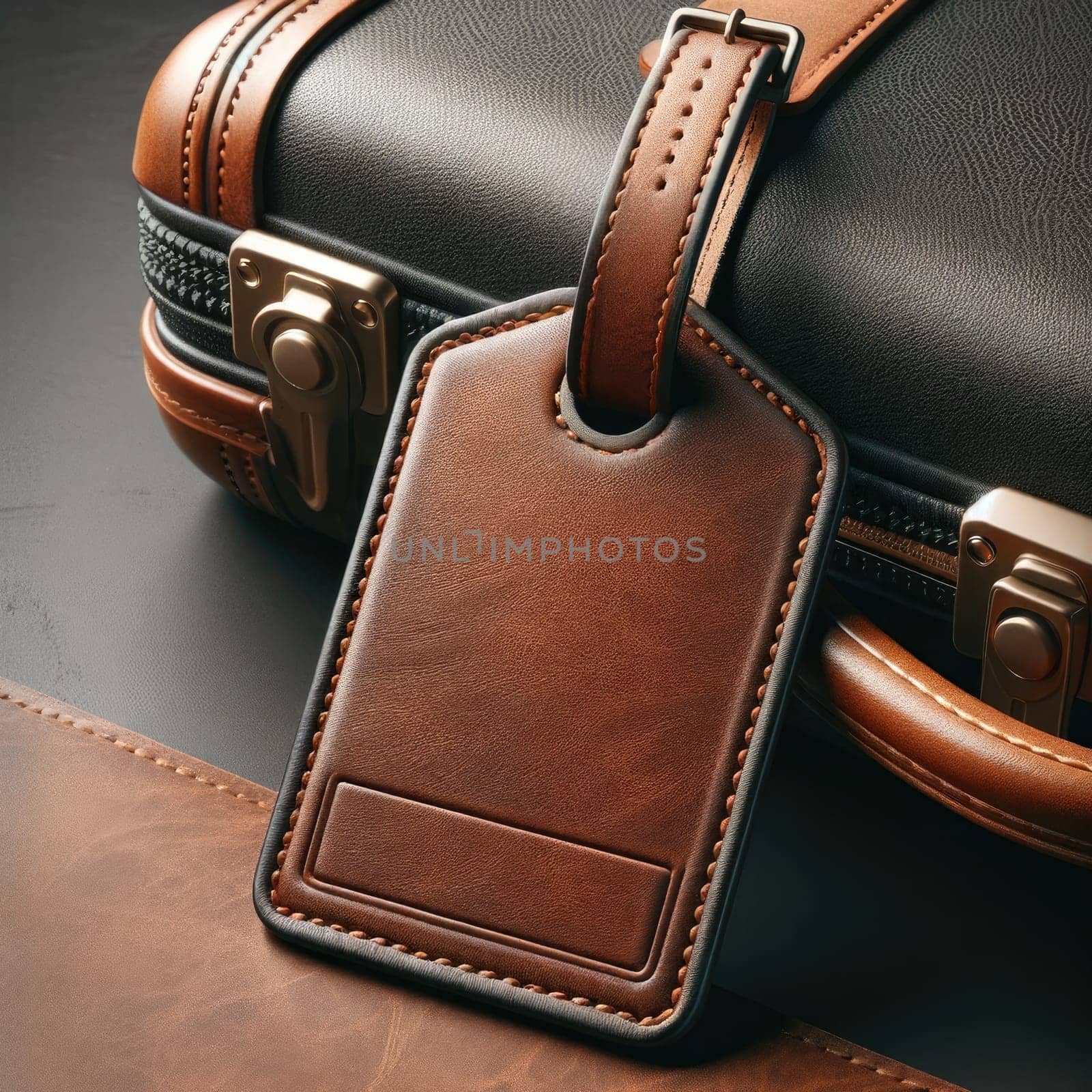 Leather Hang tag for luggage mockup. Generative AI.